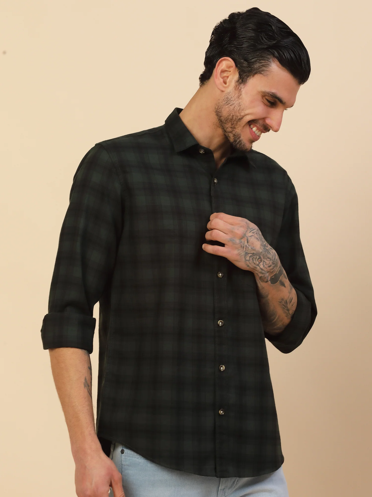 Shirt for Men | Breathable & Soft with Color Fastness Regular Fit Spread Collar Pure Cotton Fabric Checkered Pattern - Image 7
