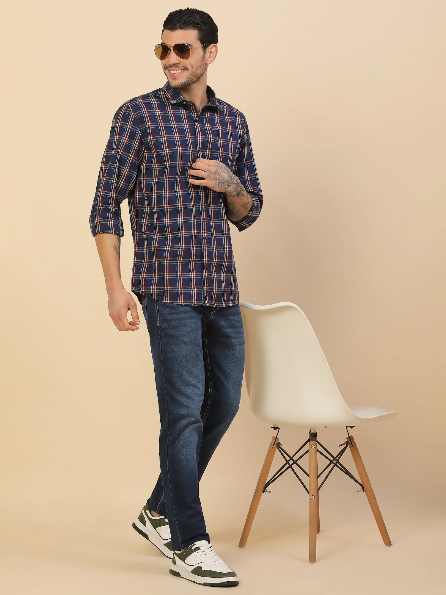Shirt for Men | Breathable & Soft with Color Fastness Regular Fit Spread Collar Pure Cotton Fabric Checkered Pattern - Image 2