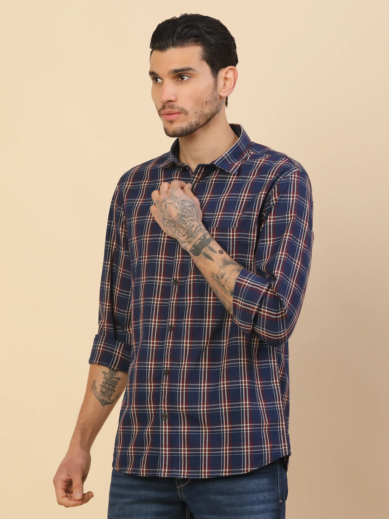 Shirt for Men | Breathable & Soft with Color Fastness Regular Fit Spread Collar Pure Cotton Fabric Checkered Pattern - Image 6