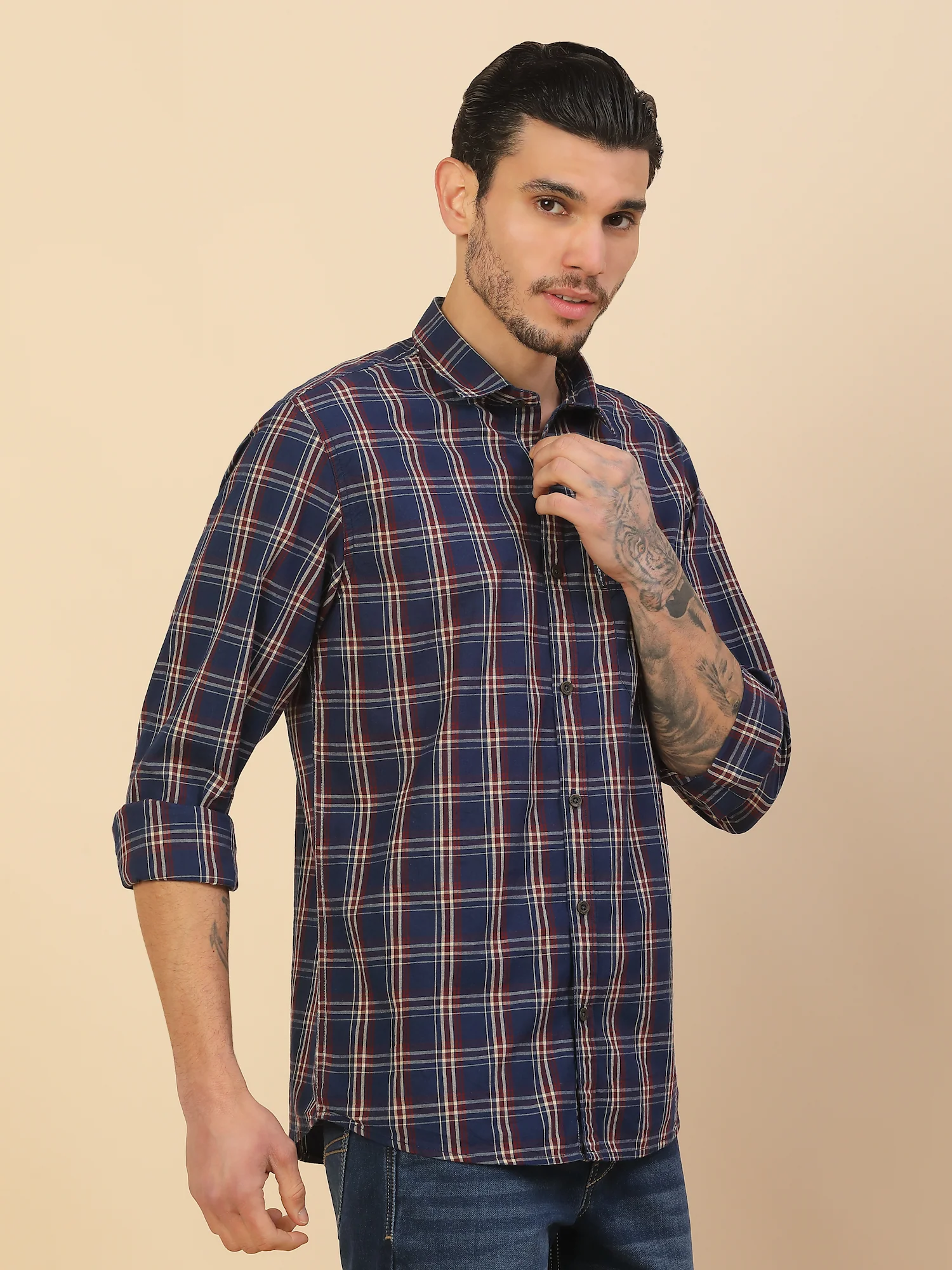 Shirt for Men | Breathable & Soft with Color Fastness Regular Fit Spread Collar Pure Cotton Fabric Checkered Pattern - Image 7