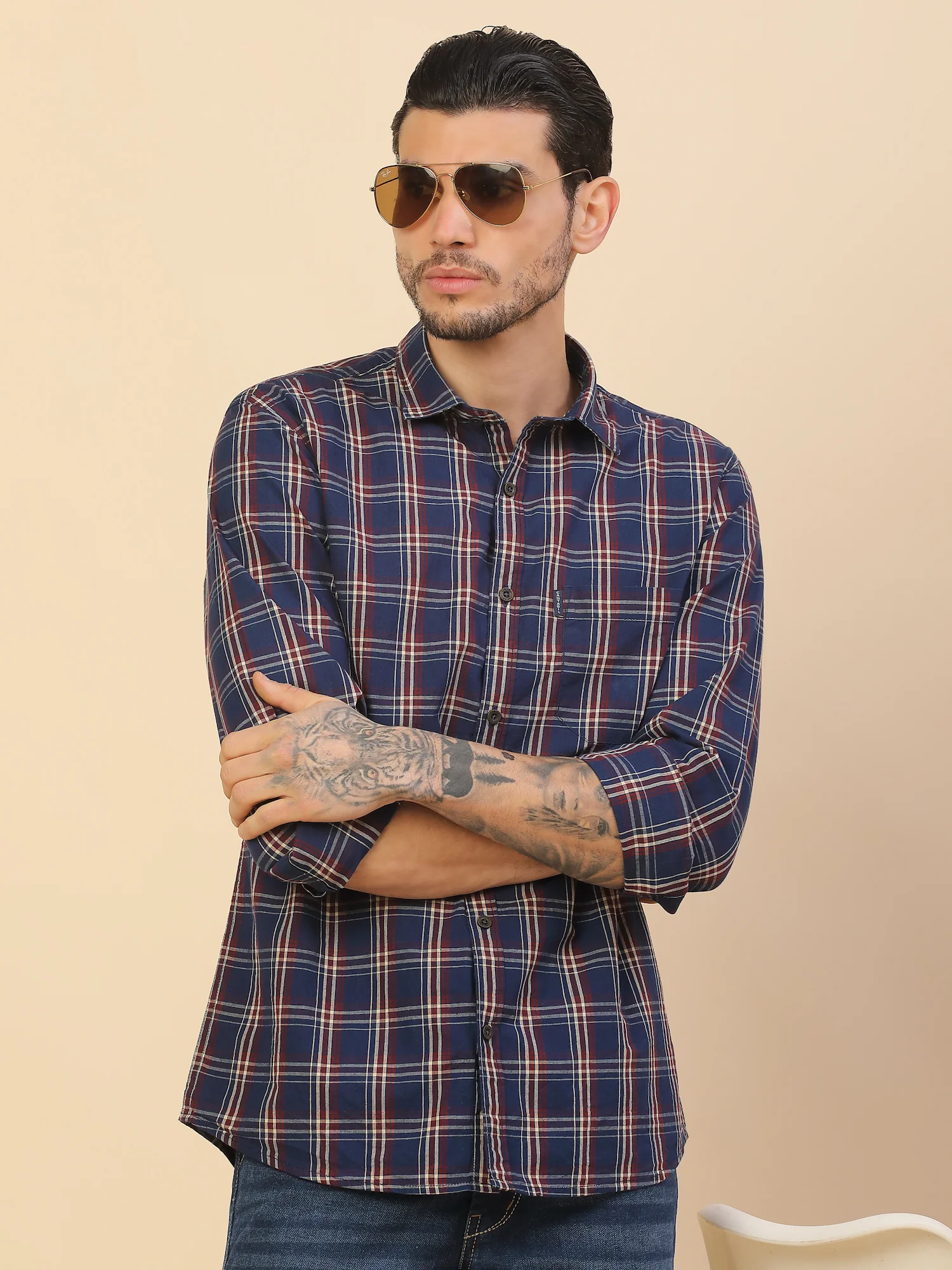 Shirt for Men | Breathable & Soft with Color Fastness Regular Fit Spread Collar Pure Cotton Fabric Checkered Pattern - Image 8