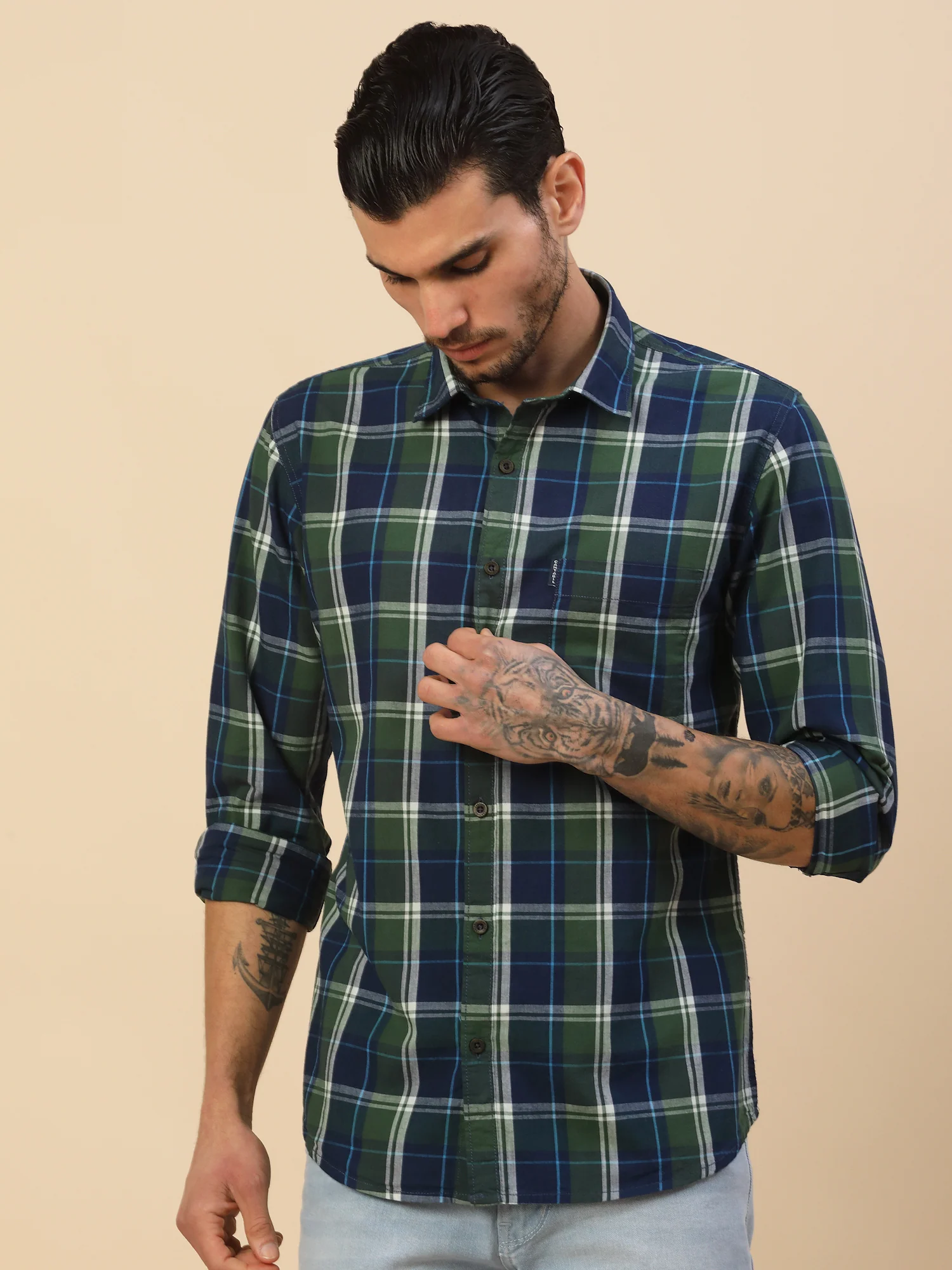 Shirt for Men | Breathable & Soft with Color Fastness Regular Fit Spread Collar Pure Cotton Fabric Checkered Pattern - Image 6