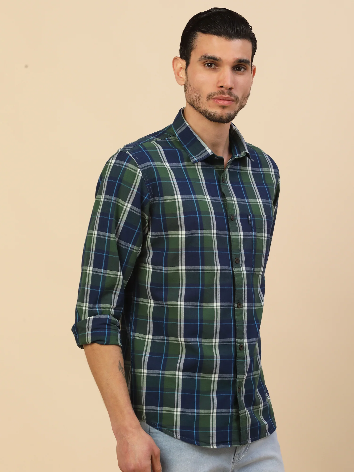 Shirt for Men | Breathable & Soft with Color Fastness Regular Fit Spread Collar Pure Cotton Fabric Checkered Pattern - Image 7