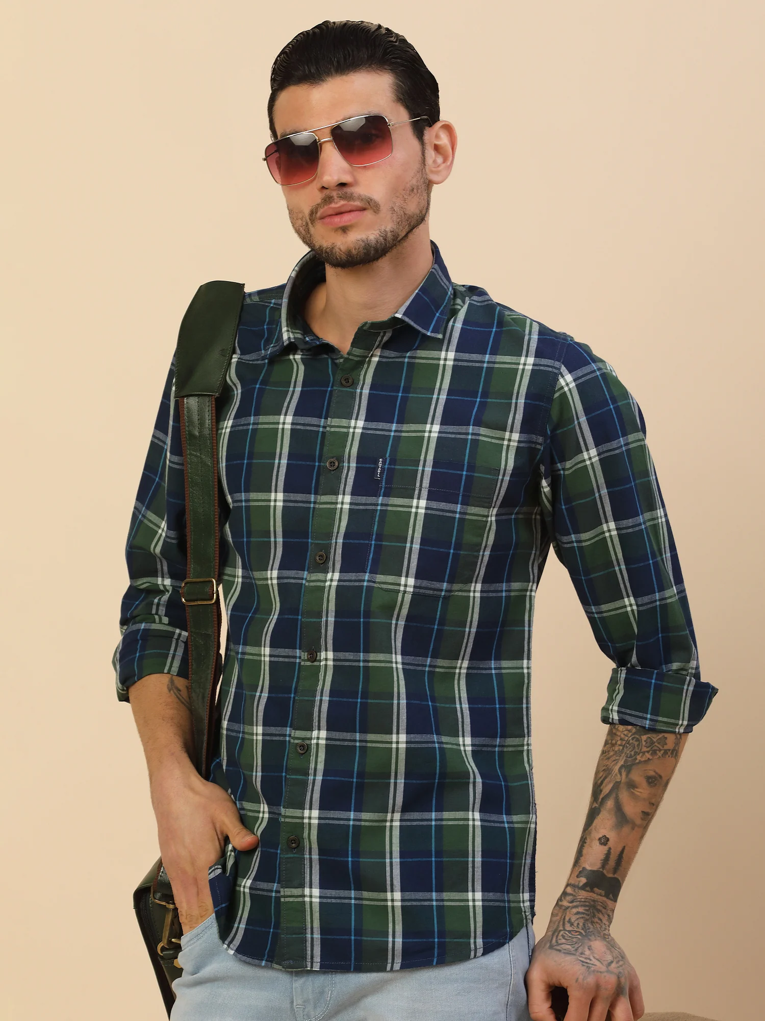Shirt for Men | Breathable & Soft with Color Fastness Regular Fit Spread Collar Pure Cotton Fabric Checkered Pattern - Image 8