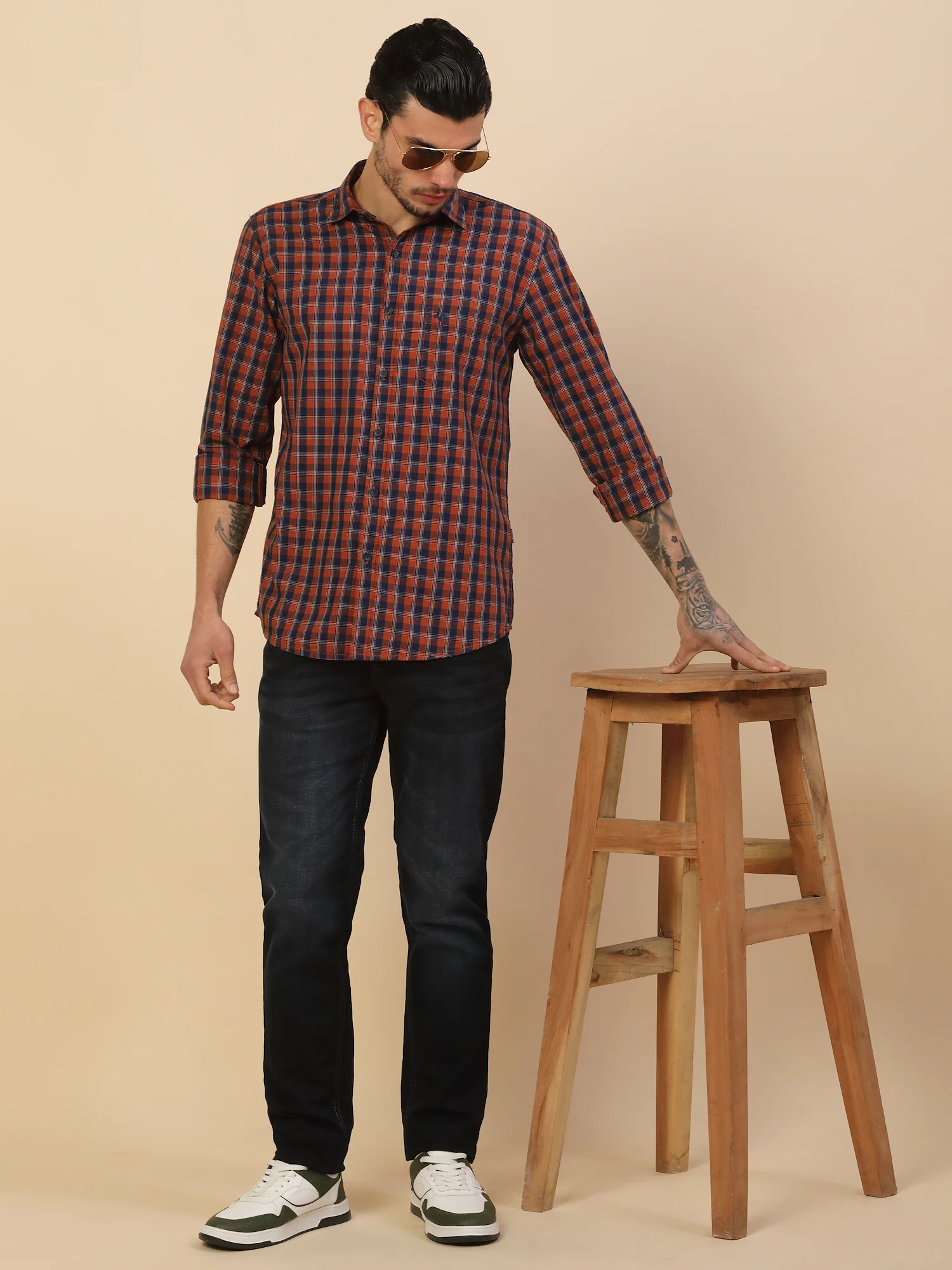 Shirt for Men | Breathable & Soft with Color Fastness Regular Fit Spread Collar Pure Cotton Fabric Checkered Pattern - Image 2