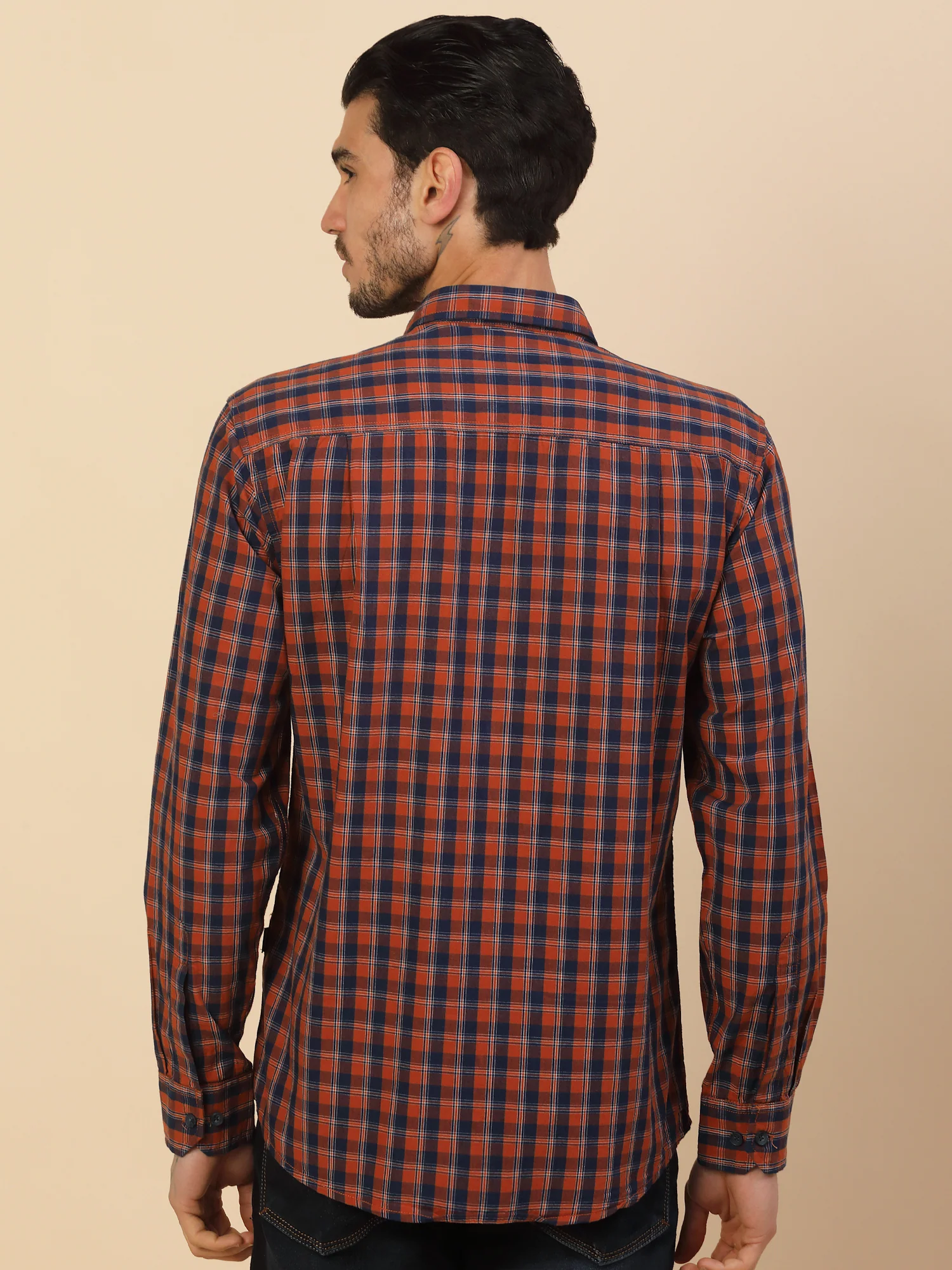Shirt for Men | Breathable & Soft with Color Fastness Regular Fit Spread Collar Pure Cotton Fabric Checkered Pattern - Image 3