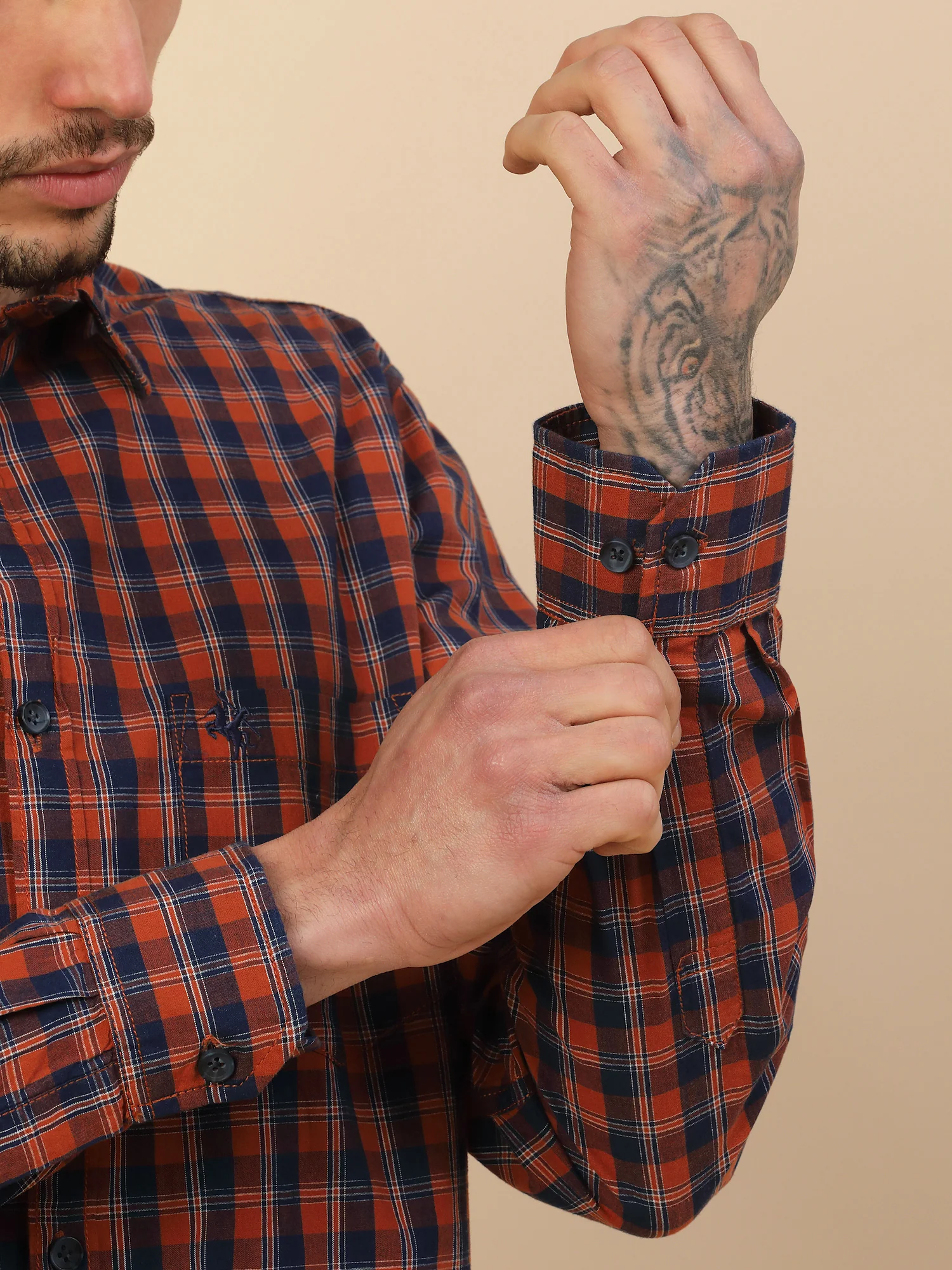 Shirt for Men | Breathable & Soft with Color Fastness Regular Fit Spread Collar Pure Cotton Fabric Checkered Pattern - Image 4