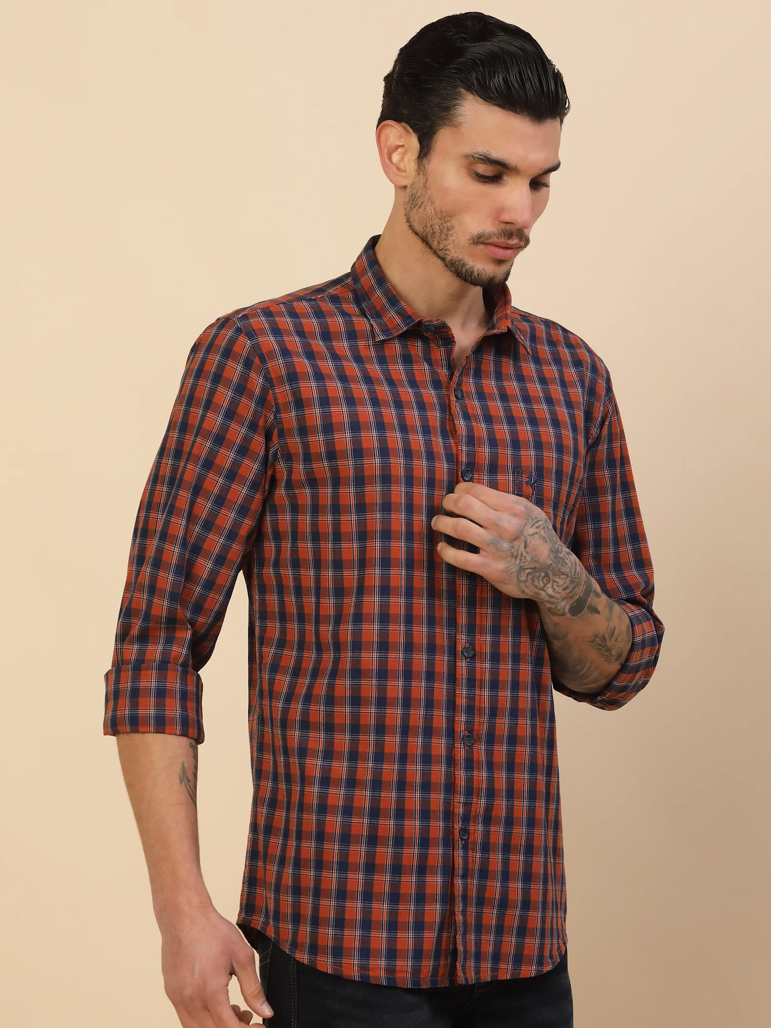 Shirt for Men | Breathable & Soft with Color Fastness Regular Fit Spread Collar Pure Cotton Fabric Checkered Pattern - Image 6