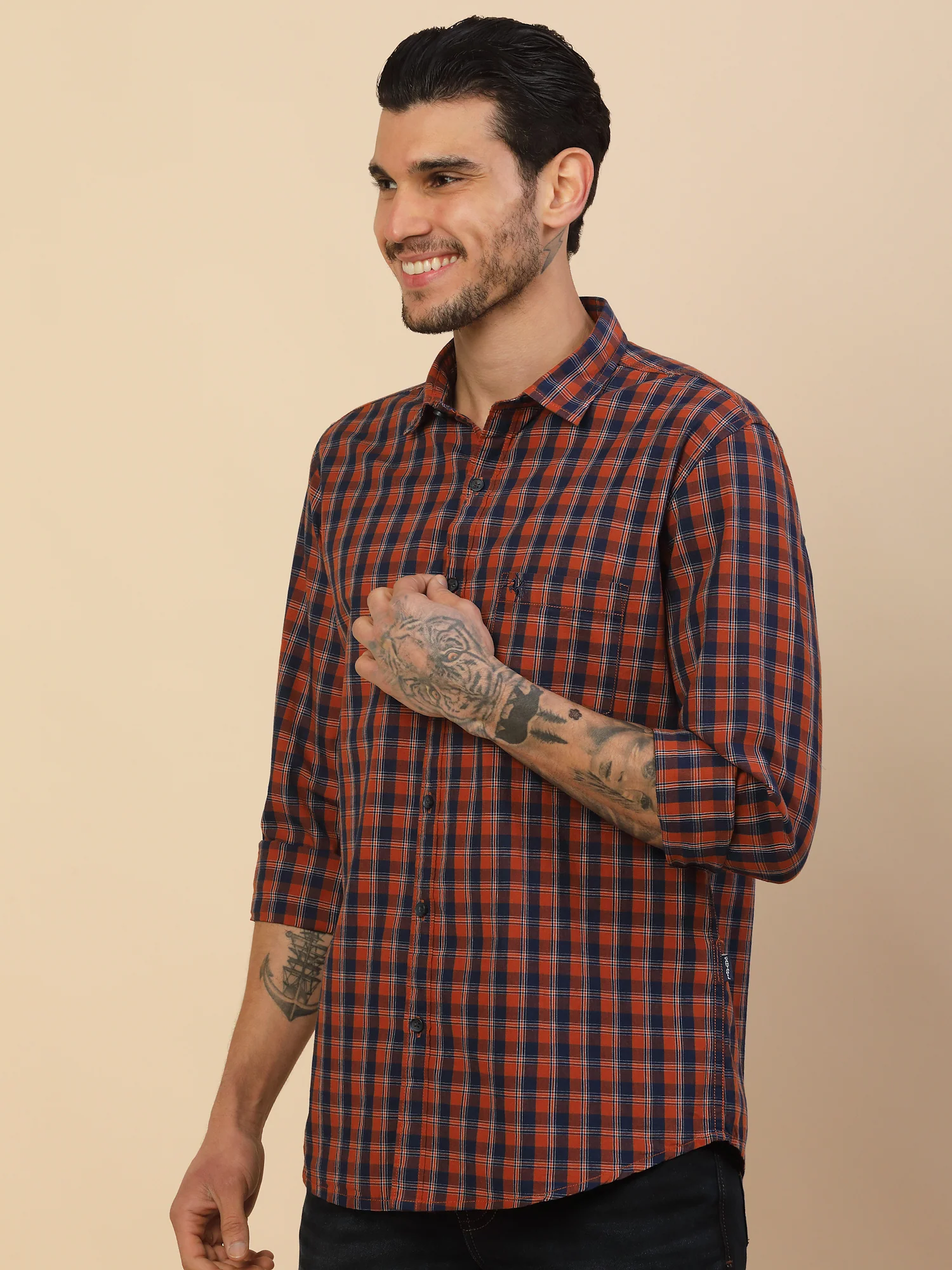 Shirt for Men | Breathable & Soft with Color Fastness Regular Fit Spread Collar Pure Cotton Fabric Checkered Pattern - Image 7