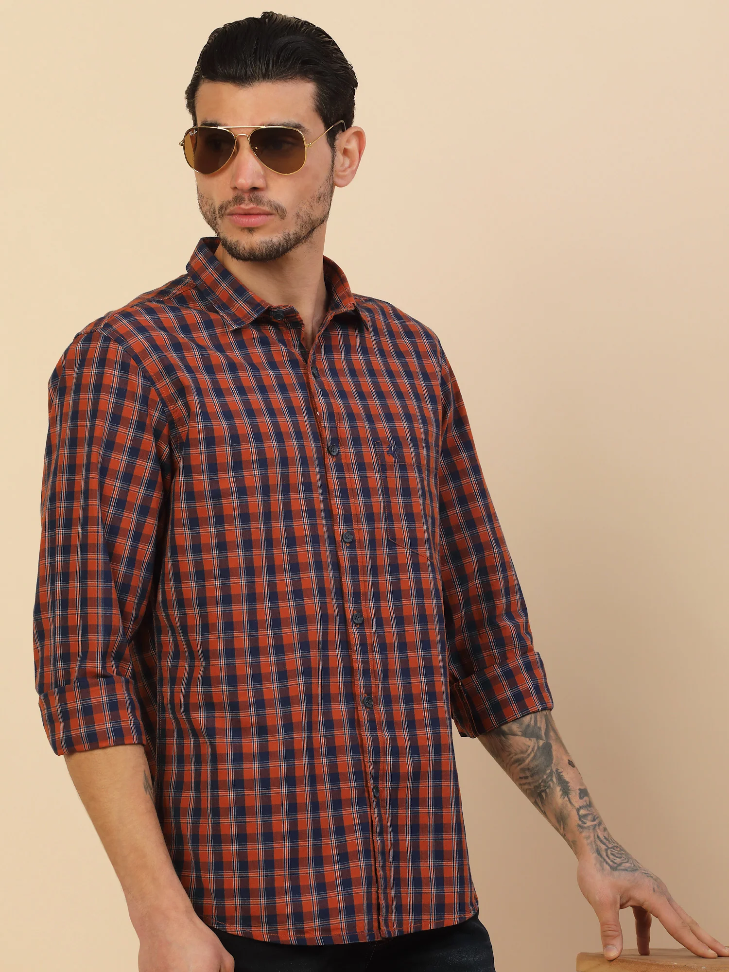 Shirt for Men | Breathable & Soft with Color Fastness Regular Fit Spread Collar Pure Cotton Fabric Checkered Pattern - Image 8