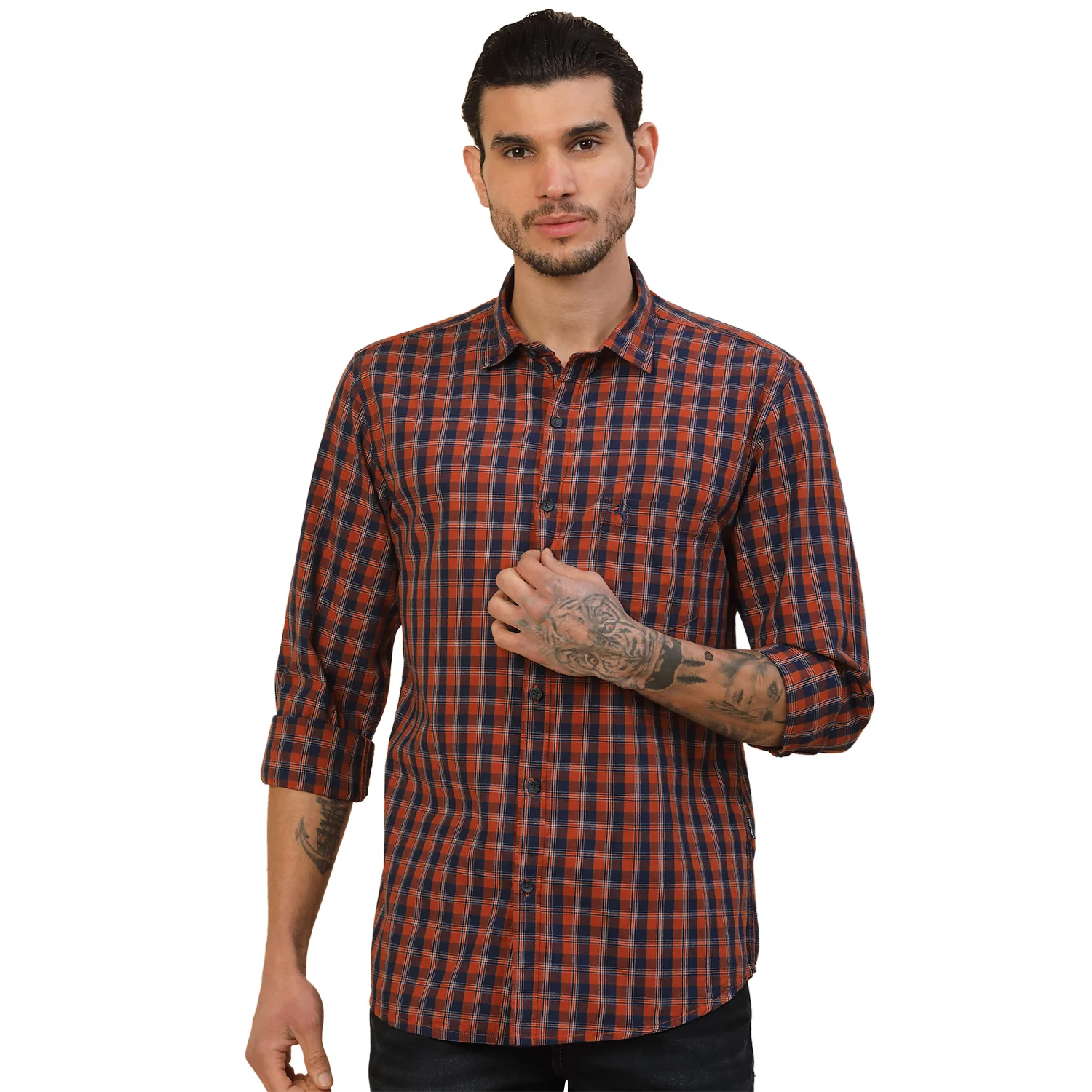 Shirt for Men | Breathable & Soft with Color Fastness Regular Fit Spread Collar Pure Cotton Fabric Checkered Pattern - Image 9