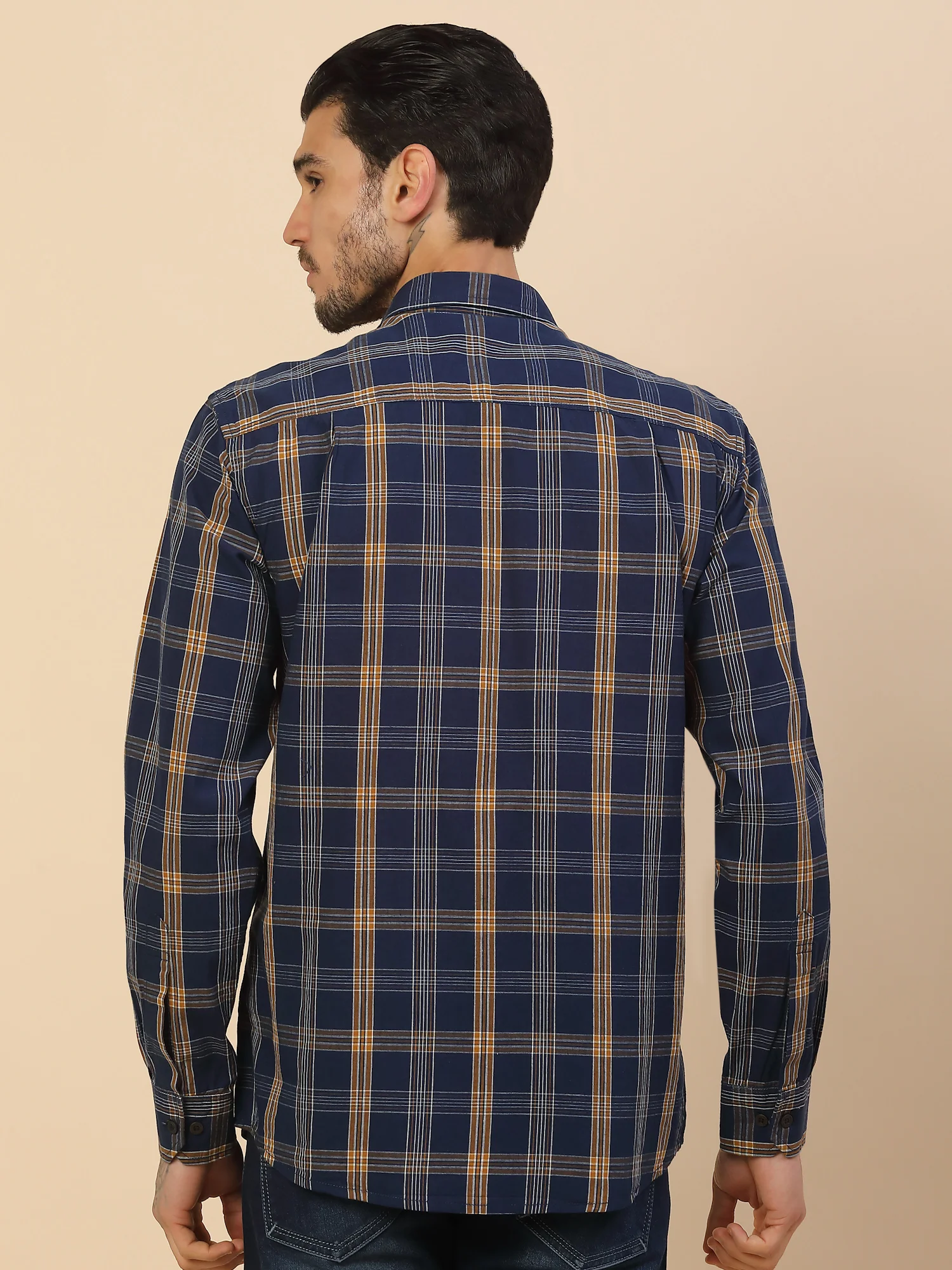 Shirt for Men | Breathable & Soft with Color Fastness Regular Fit Spread Collar Pure Cotton Fabric Checkered Pattern - Image 3