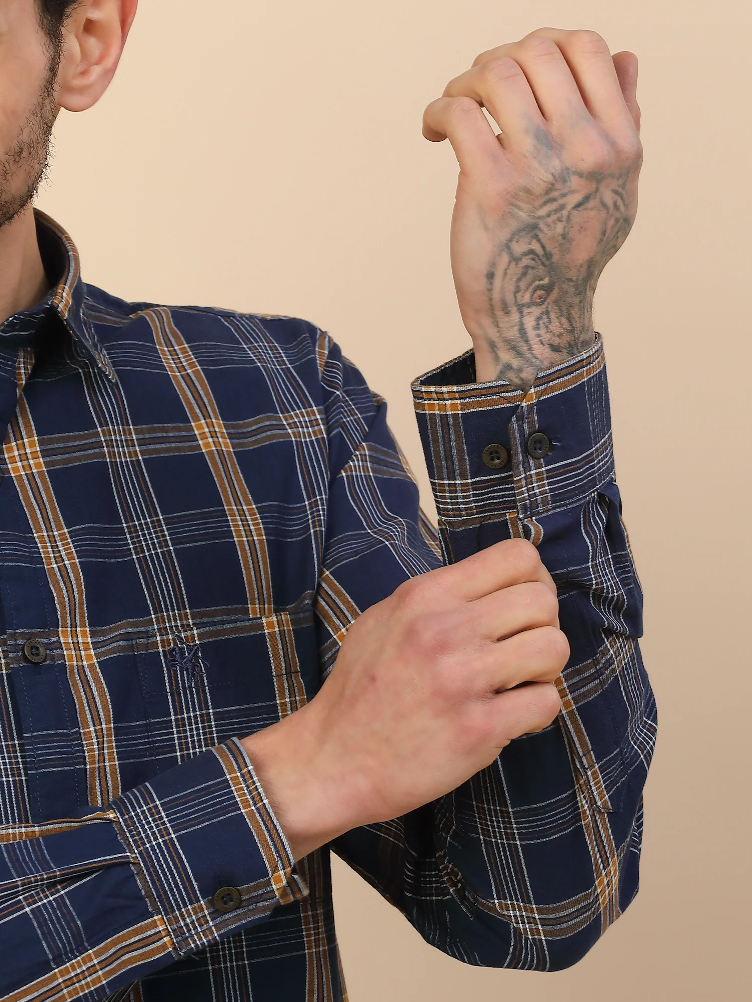 Shirt for Men | Breathable & Soft with Color Fastness Regular Fit Spread Collar Pure Cotton Fabric Checkered Pattern - Image 4