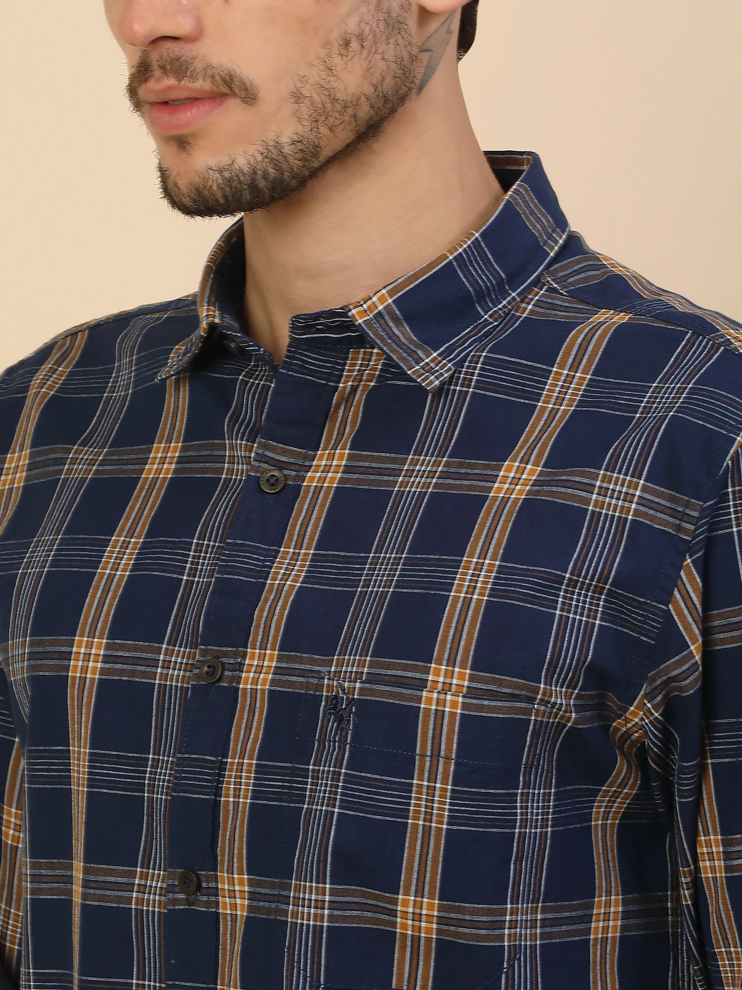 Shirt for Men | Breathable & Soft with Color Fastness Regular Fit Spread Collar Pure Cotton Fabric Checkered Pattern - Image 5
