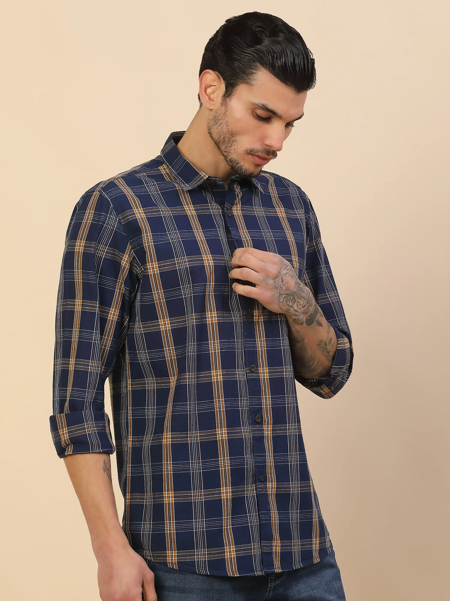 Shirt for Men | Breathable & Soft with Color Fastness Regular Fit Spread Collar Pure Cotton Fabric Checkered Pattern - Image 6