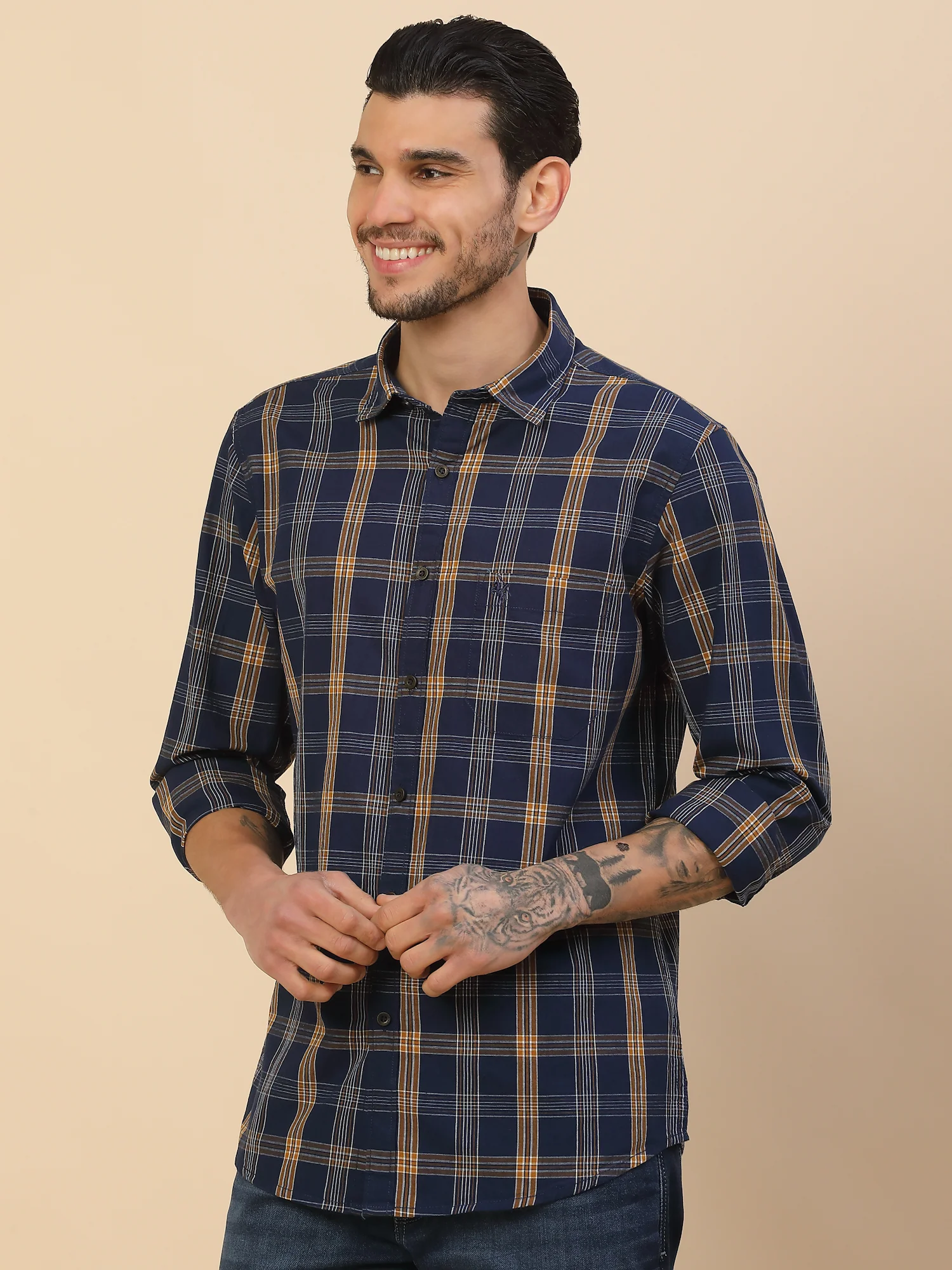 Shirt for Men | Breathable & Soft with Color Fastness Regular Fit Spread Collar Pure Cotton Fabric Checkered Pattern - Image 7