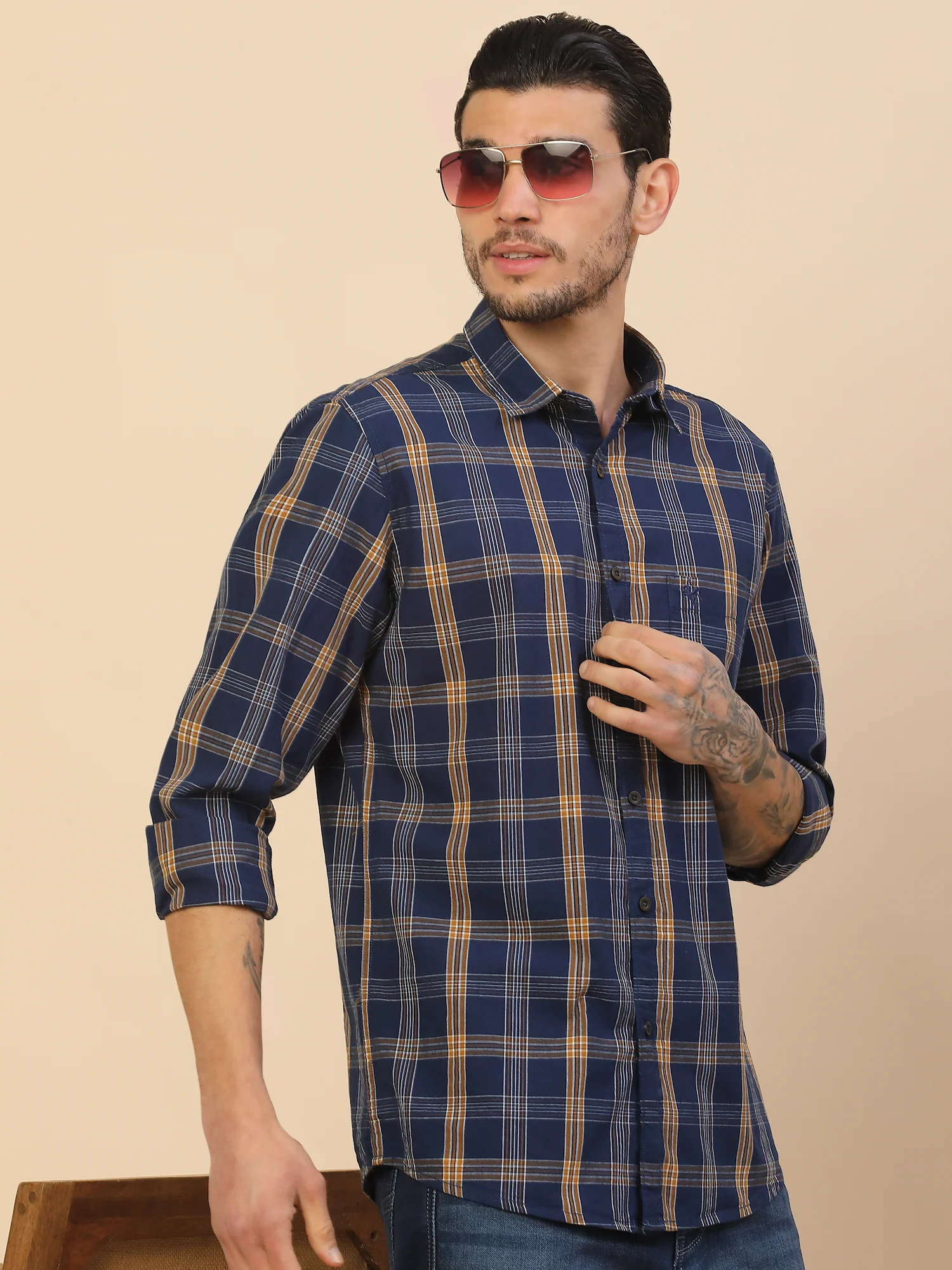 Shirt for Men | Breathable & Soft with Color Fastness Regular Fit Spread Collar Pure Cotton Fabric Checkered Pattern - Image 8