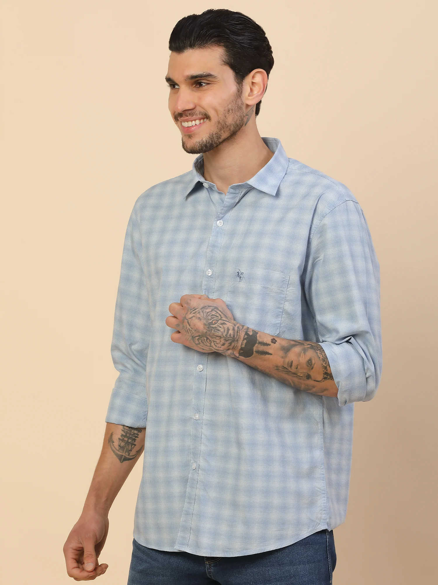 Shirt for Men | Breathable & Soft with Color Fastness Regular Fit Spread Collar Pure Cotton Fabric Checkered Pattern - Image 6