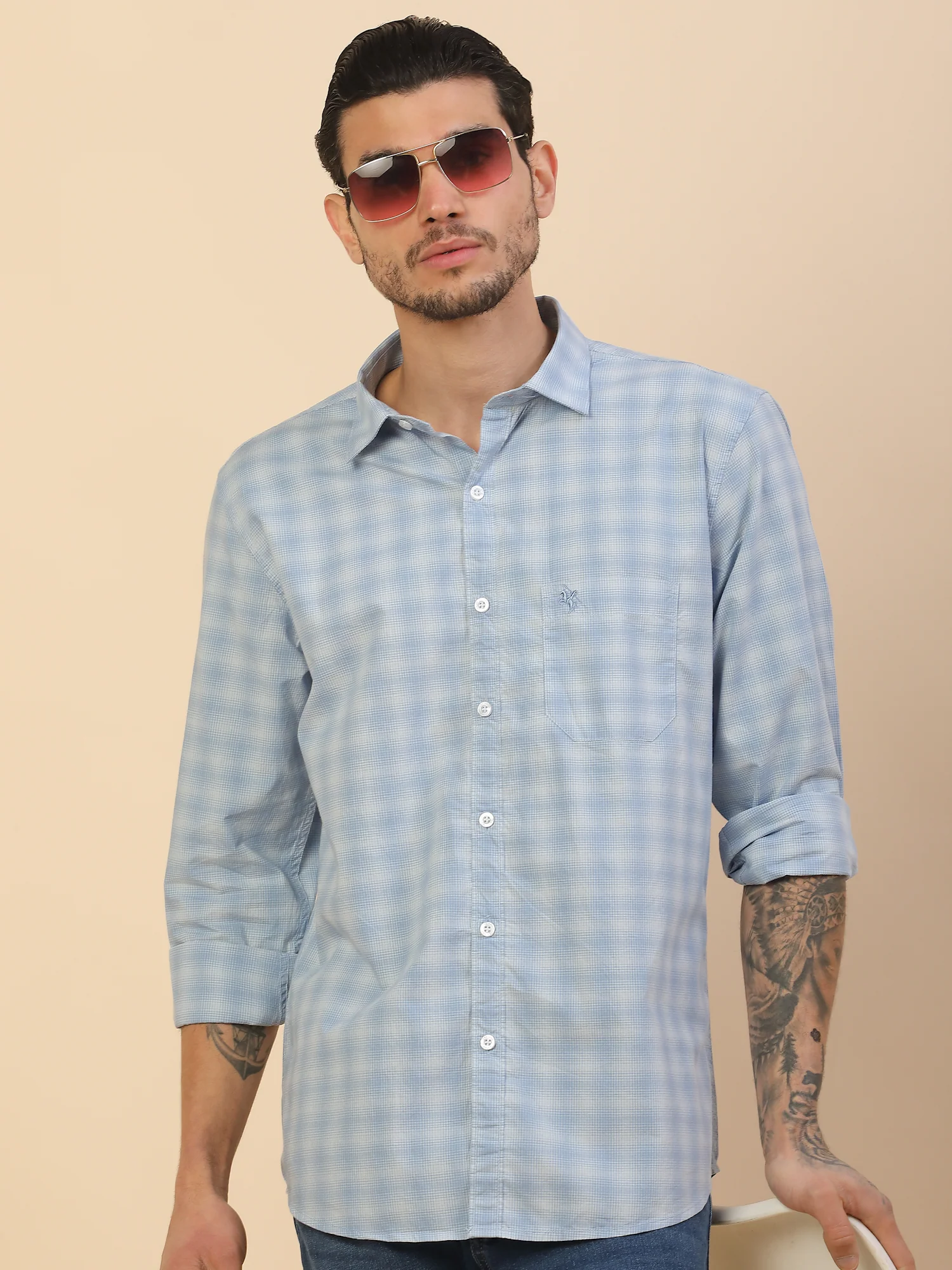 Shirt for Men | Breathable & Soft with Color Fastness Regular Fit Spread Collar Pure Cotton Fabric Checkered Pattern - Image 8