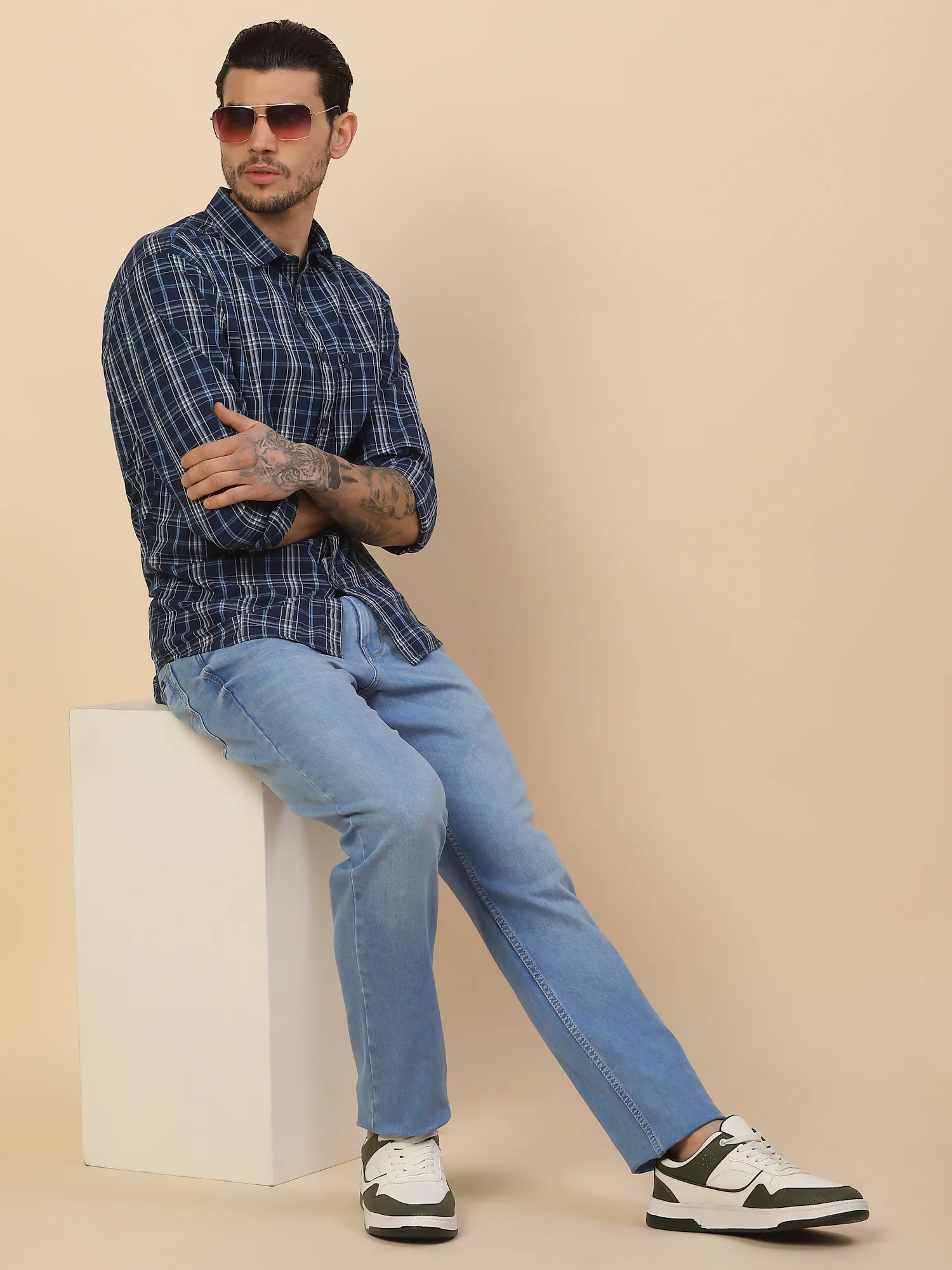 Shirt for Men | Breathable & Soft with Color Fastness Regular Fit Spread Collar Pure Cotton Fabric Checkered Pattern - Image 2