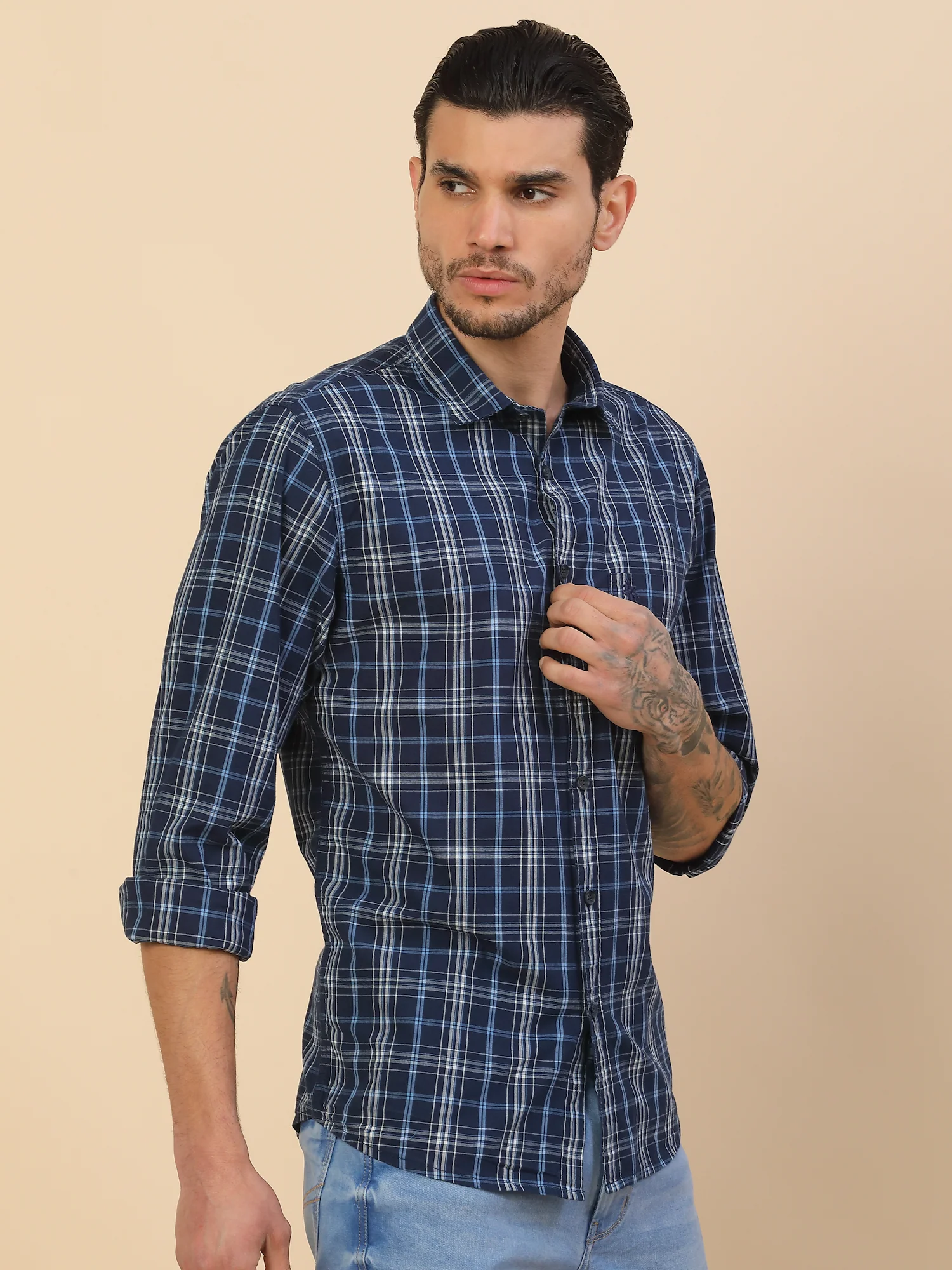 Shirt for Men | Breathable & Soft with Color Fastness Regular Fit Spread Collar Pure Cotton Fabric Checkered Pattern - Image 7