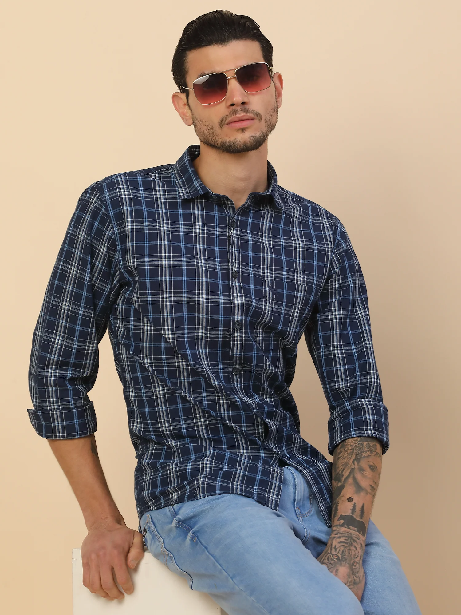 Shirt for Men | Breathable & Soft with Color Fastness Regular Fit Spread Collar Pure Cotton Fabric Checkered Pattern - Image 8