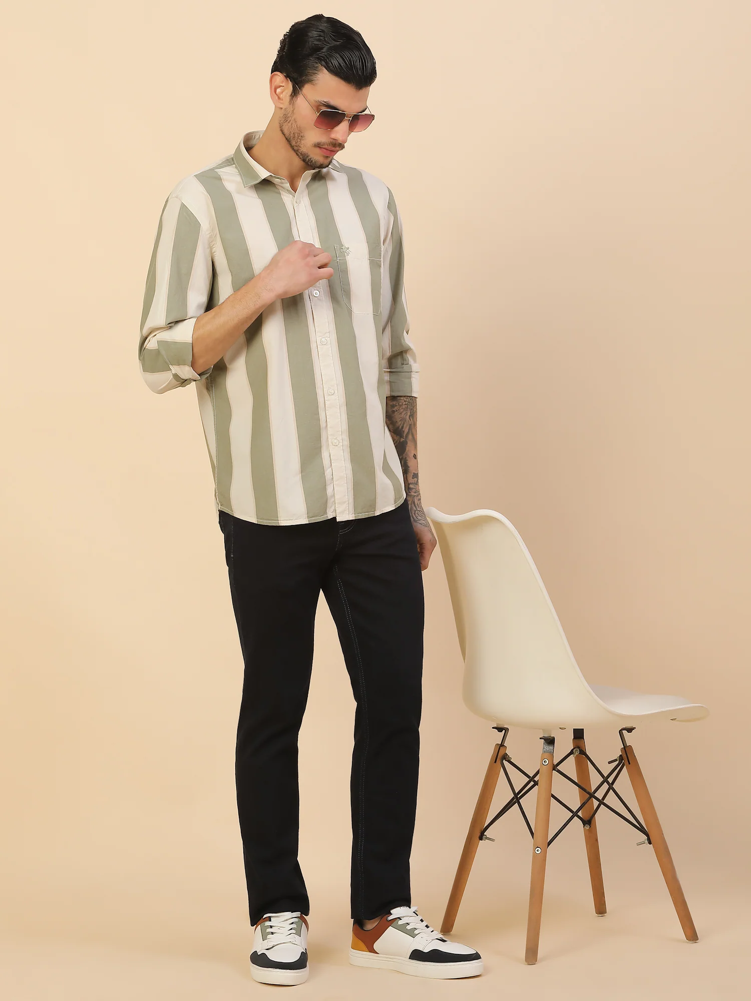 Shirt for Men | Breathable & Soft with Color Fastness Regular Fit Spread Collar Pure Cotton Fabric Striped Pattern - Image 2
