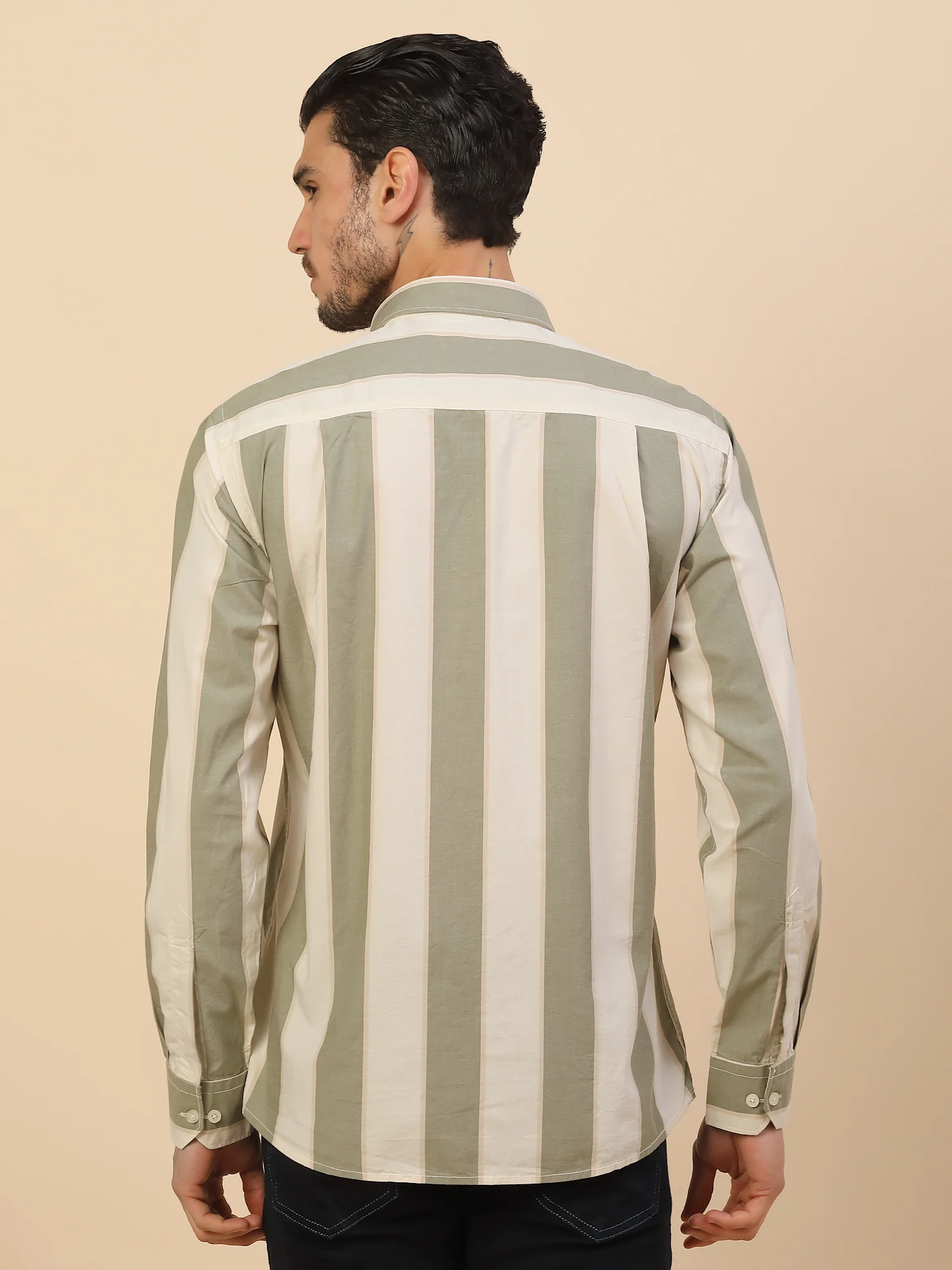 Shirt for Men | Breathable & Soft with Color Fastness Regular Fit Spread Collar Pure Cotton Fabric Striped Pattern - Image 3