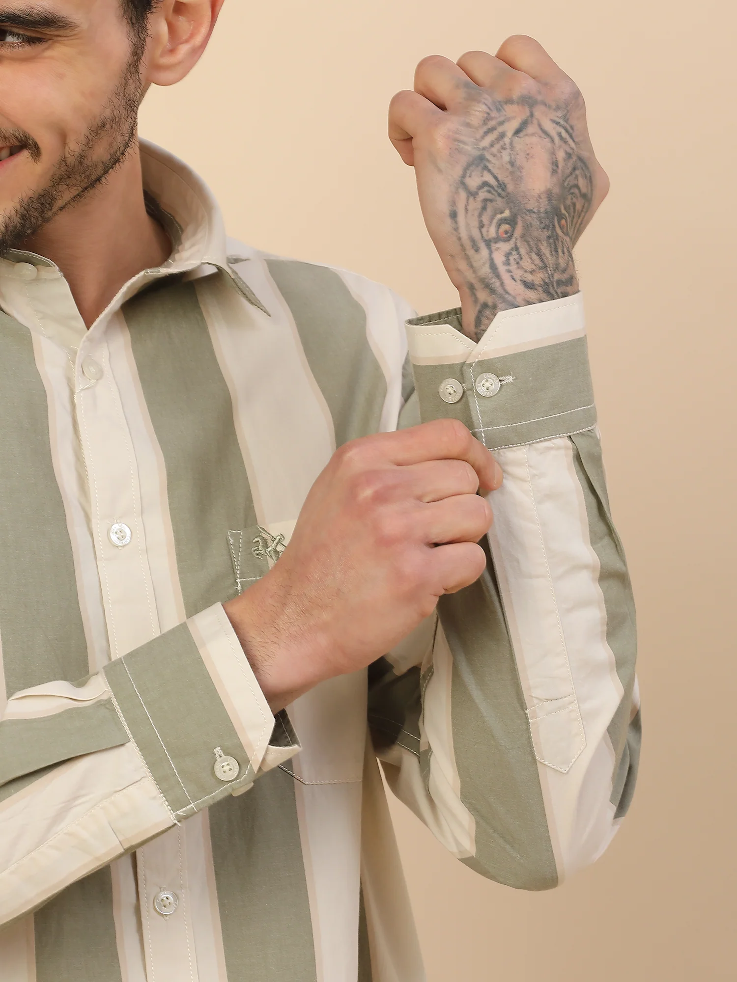 Shirt for Men | Breathable & Soft with Color Fastness Regular Fit Spread Collar Pure Cotton Fabric Striped Pattern - Image 4