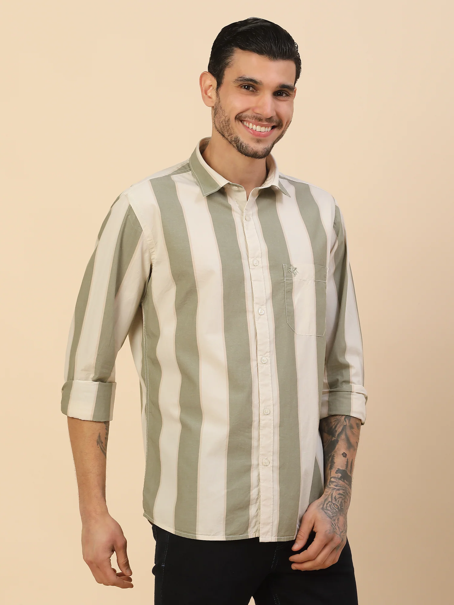 Shirt for Men | Breathable & Soft with Color Fastness Regular Fit Spread Collar Pure Cotton Fabric Striped Pattern - Image 6