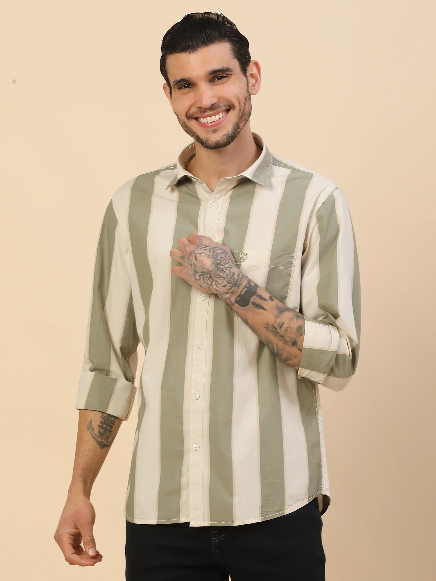 Shirt for Men | Breathable & Soft with Color Fastness Regular Fit Spread Collar Pure Cotton Fabric Striped Pattern - Image 7
