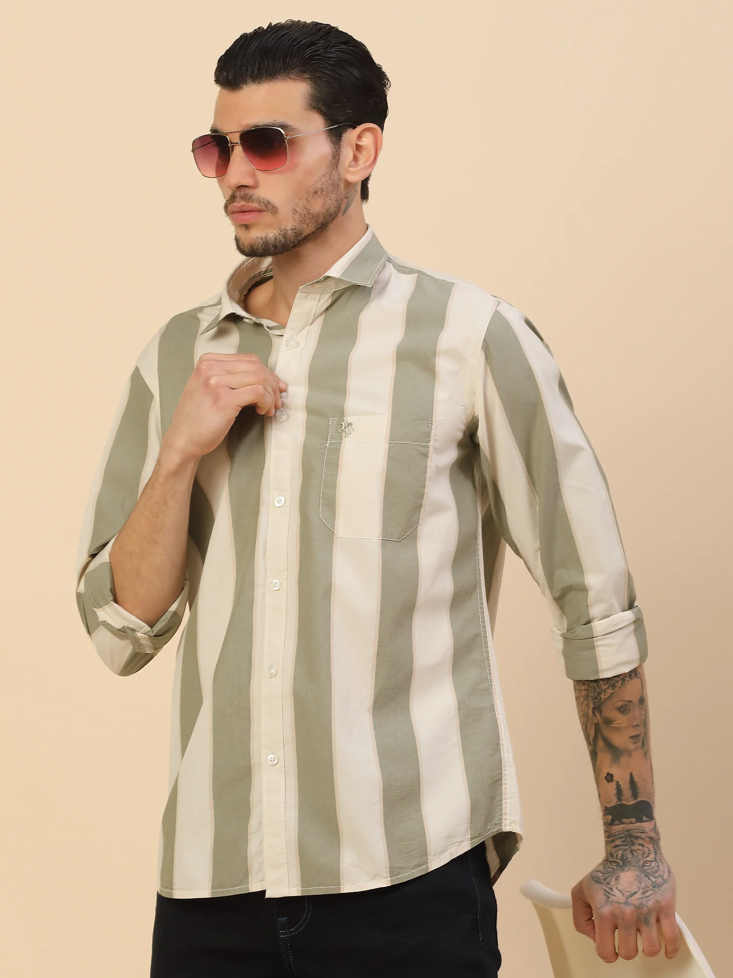 Shirt for Men | Breathable & Soft with Color Fastness Regular Fit Spread Collar Pure Cotton Fabric Striped Pattern - Image 8