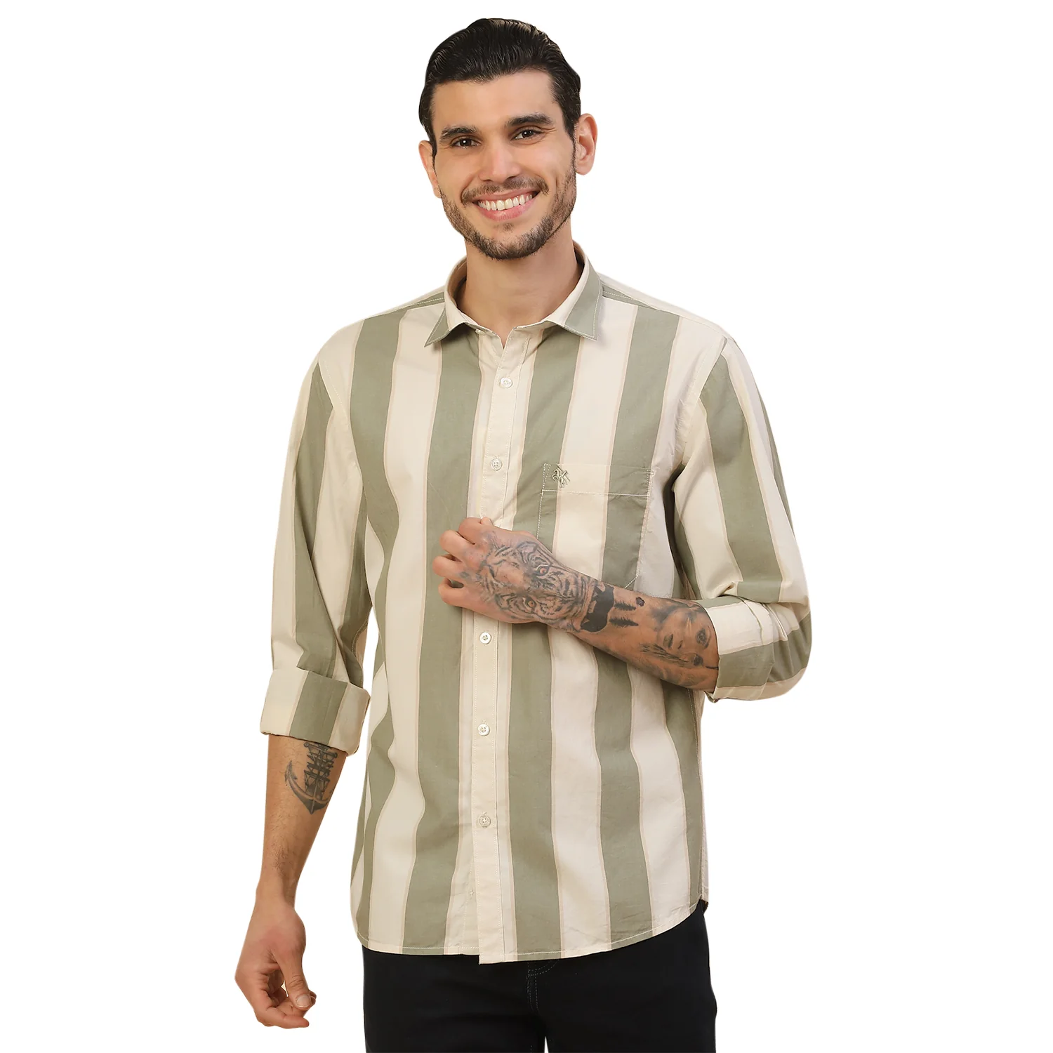 Shirt for Men | Breathable & Soft with Color Fastness Regular Fit Spread Collar Pure Cotton Fabric Striped Pattern - Image 9