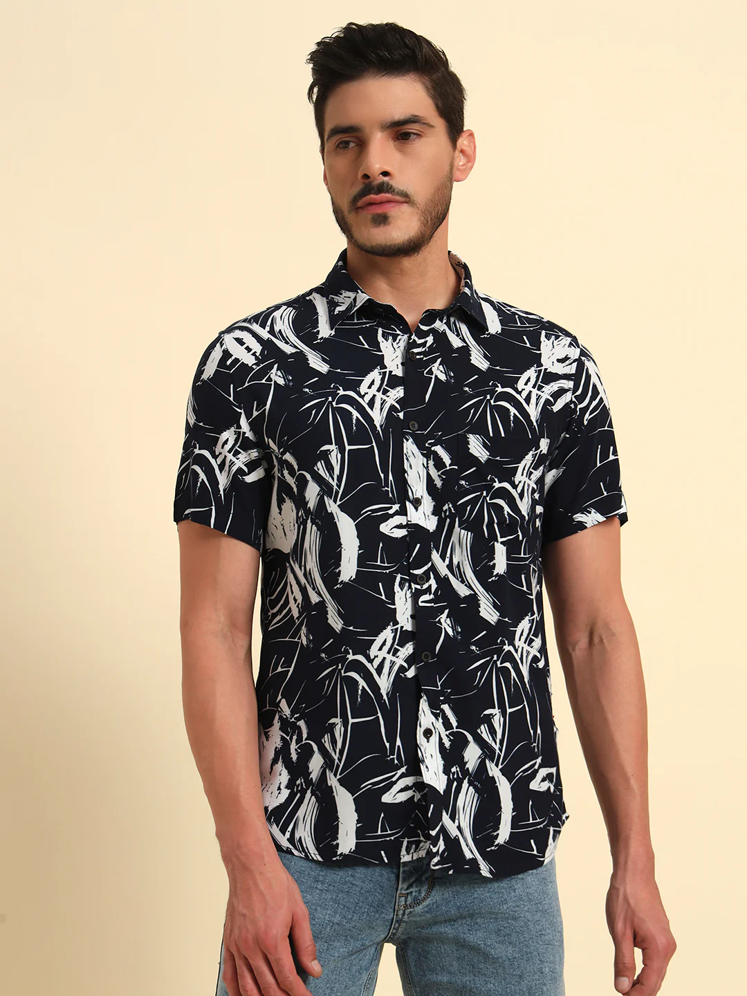 Casual Shirt for Men | Breathable & Soft with Color Fastness Regular Fit Spread Collar Neck Viscose Fabric Printed Pattern - Image 2