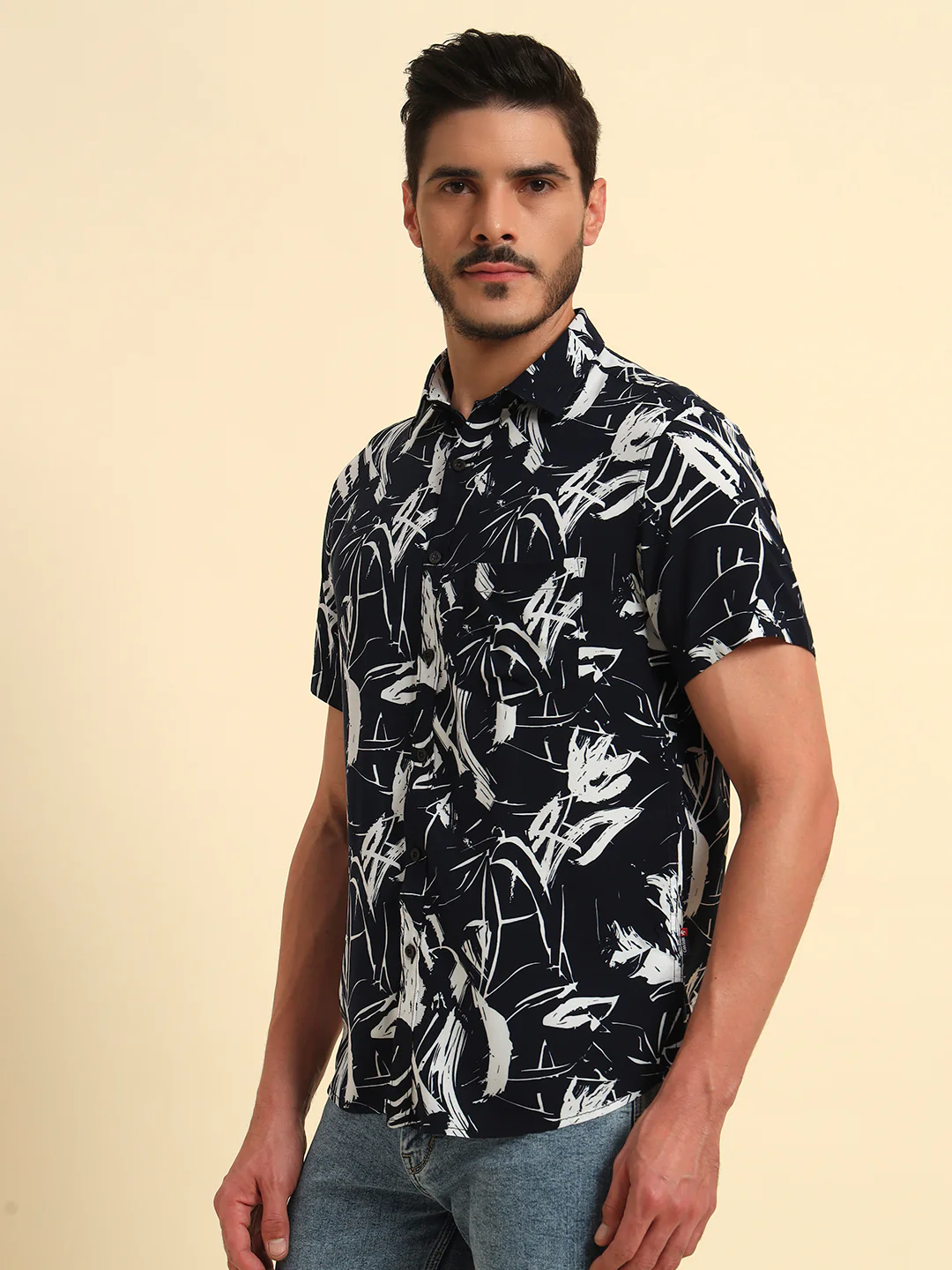 Casual Shirt for Men | Breathable & Soft with Color Fastness Regular Fit Spread Collar Neck Viscose Fabric Printed Pattern - Image 4