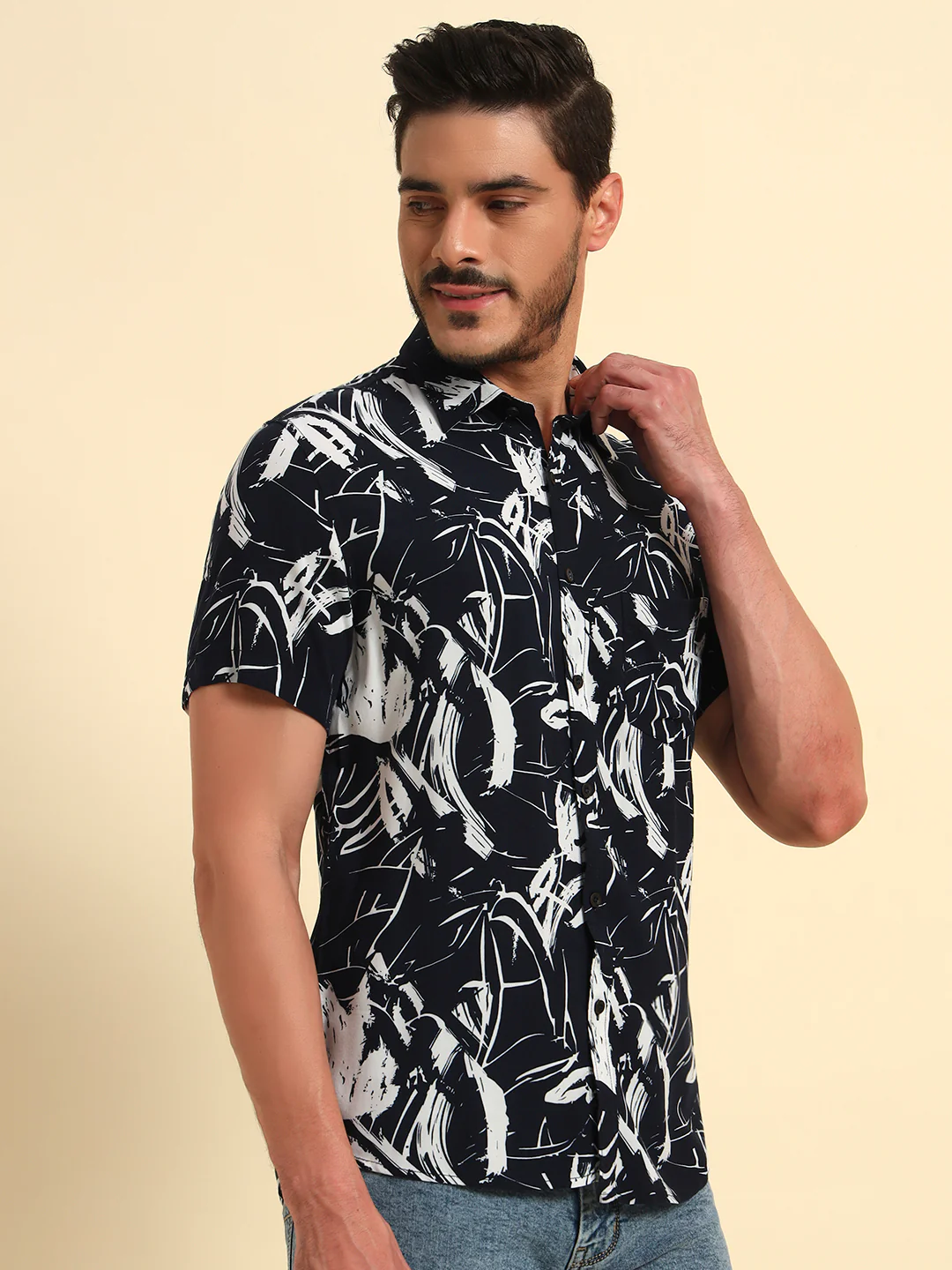 Casual Shirt for Men | Breathable & Soft with Color Fastness Regular Fit Spread Collar Neck Viscose Fabric Printed Pattern - Image 5