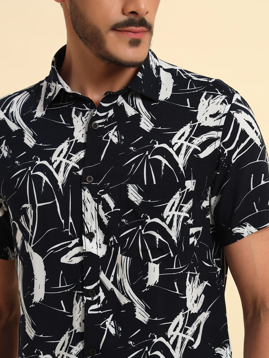 Casual Shirt for Men | Breathable & Soft with Color Fastness Regular Fit Spread Collar Neck Viscose Fabric Printed Pattern - Image 6