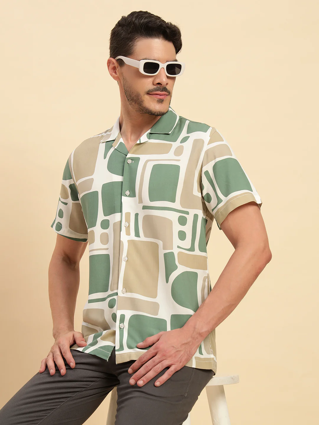 Casual Shirt for Men | Breathable & Soft with Color Fastness Regular Fit Spread Collar Neck Viscose Fabric Printed Pattern - Image 10