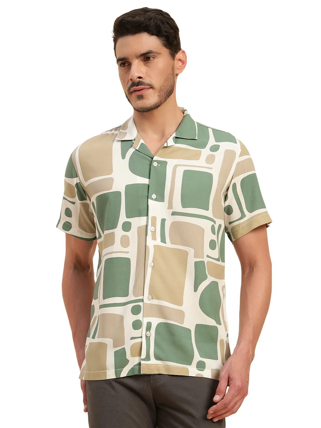 Casual Shirt for Men | Breathable & Soft with Color Fastness Regular Fit Spread Collar Neck Viscose Fabric Printed Pattern - Image 3