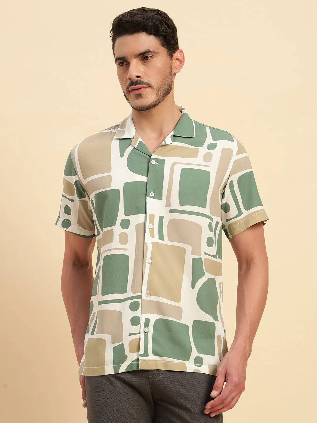 Casual Shirt for Men | Breathable & Soft with Color Fastness Regular Fit Spread Collar Neck Viscose Fabric Printed Pattern - Image 4
