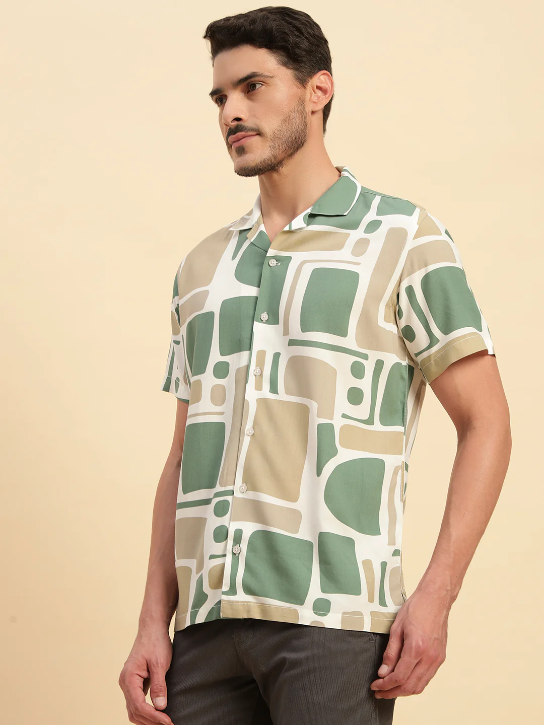 Casual Shirt for Men | Breathable & Soft with Color Fastness Regular Fit Spread Collar Neck Viscose Fabric Printed Pattern - Image 5