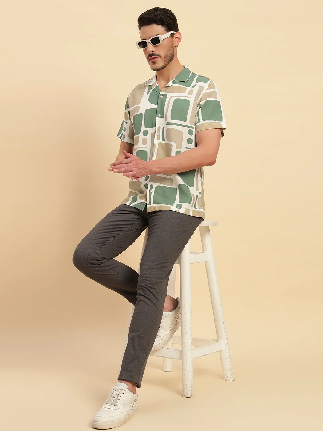 Casual Shirt for Men | Breathable & Soft with Color Fastness Regular Fit Spread Collar Neck Viscose Fabric Printed Pattern - Image 9