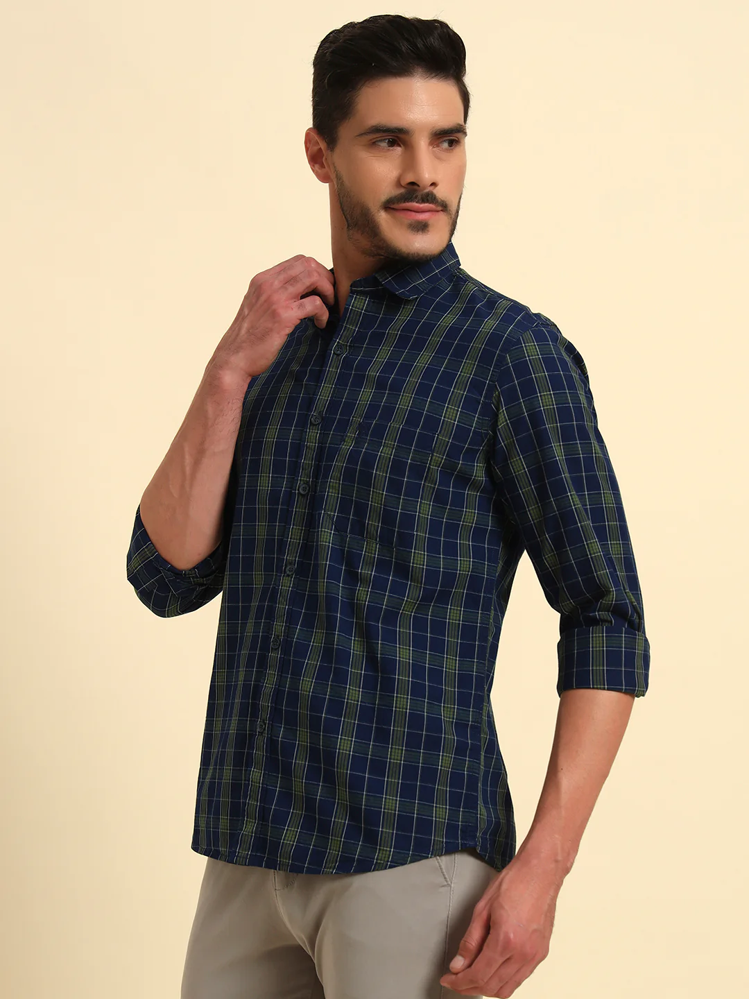 Casual Shirt for Men | Breathable & Soft with Color Fastness Regular Fit Spread Collar Neck Cotton Fabric Checkered Pattern - Image 5