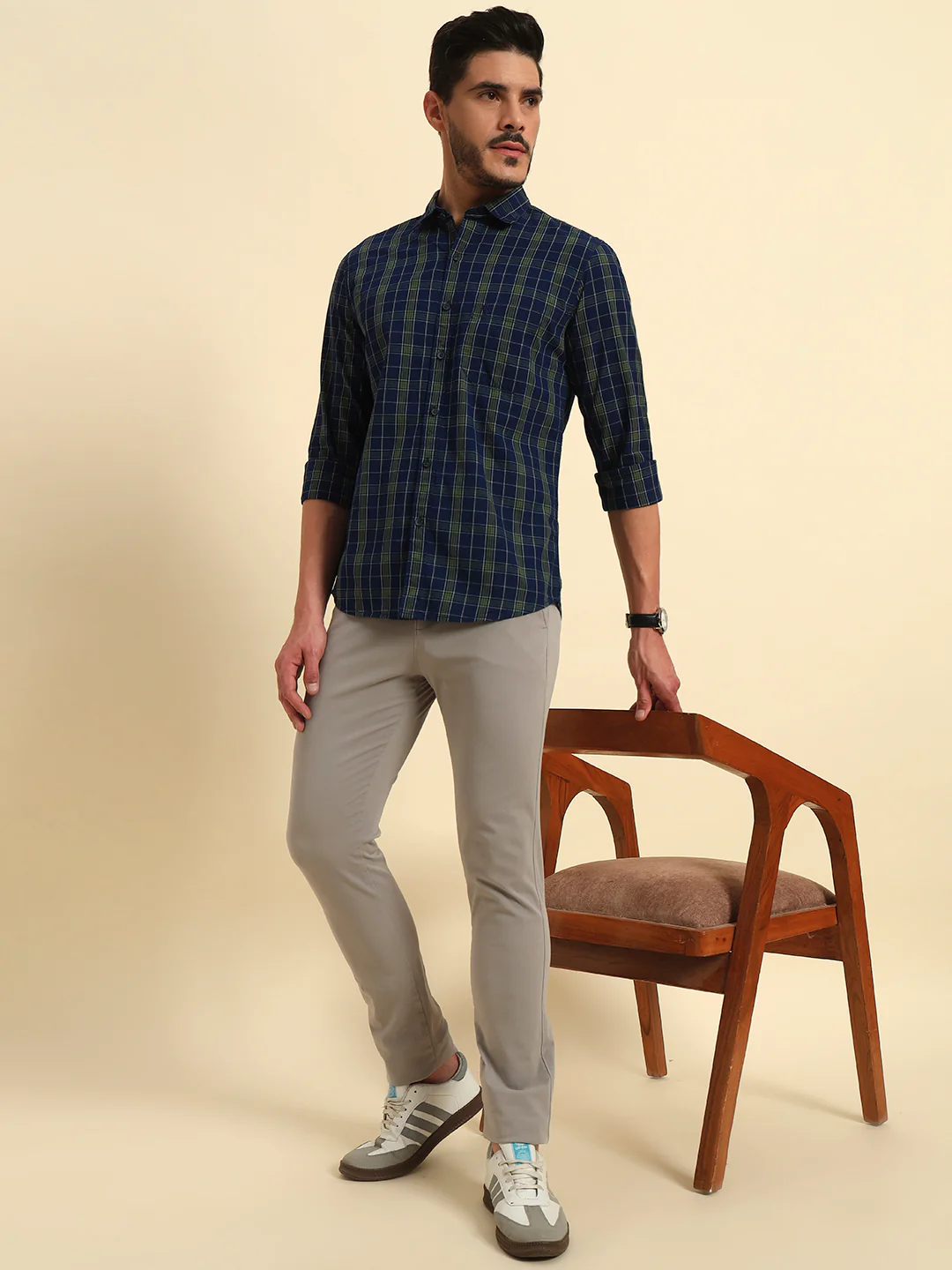 Casual Shirt for Men | Breathable & Soft with Color Fastness Regular Fit Spread Collar Neck Cotton Fabric Checkered Pattern - Image 9