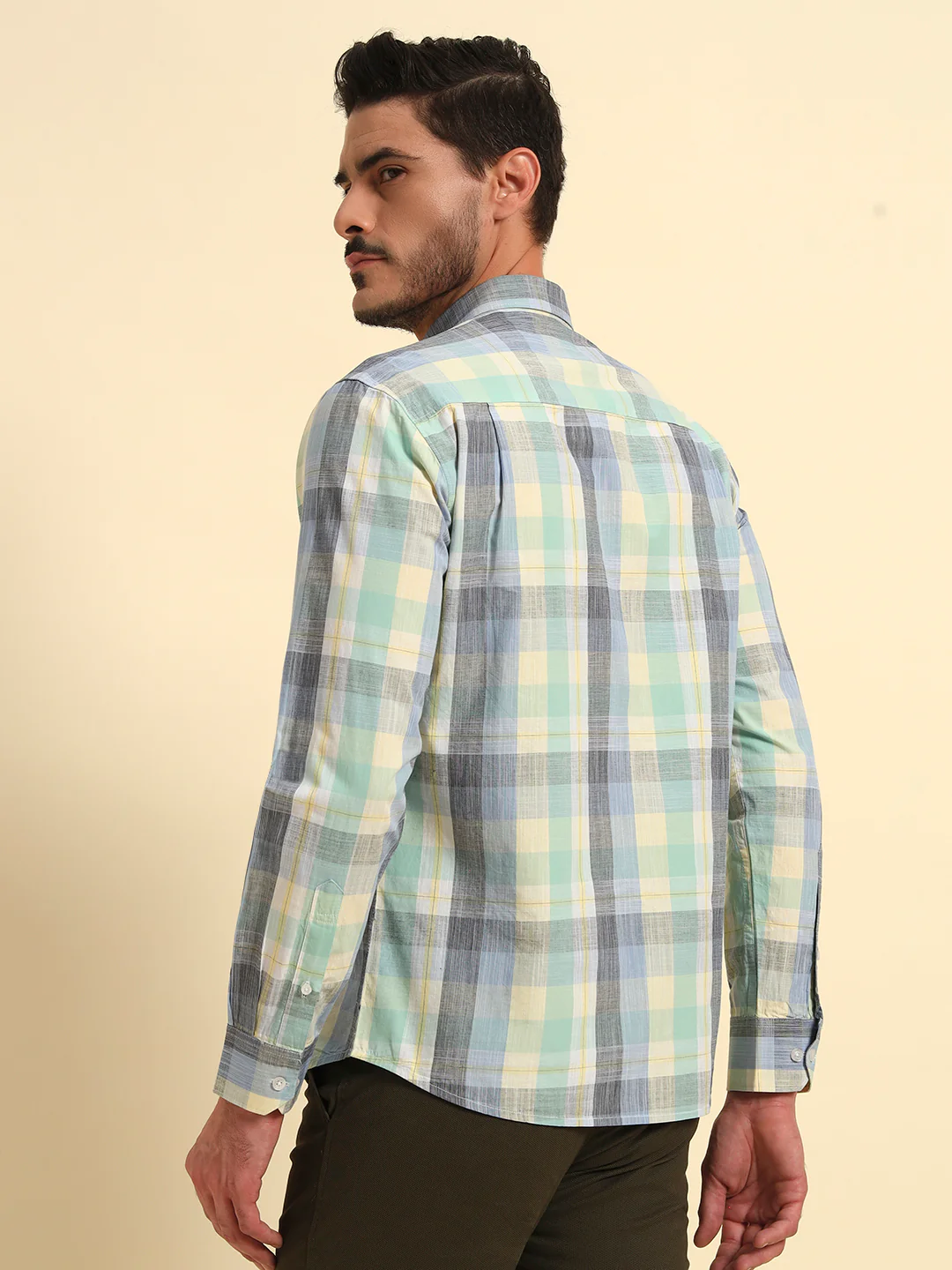 Casual Shirt for Men | Breathable & Soft with Color Fastness Regular Fit Spread Collar Neck Cotton Fabric Checkered Pattern - Image 3