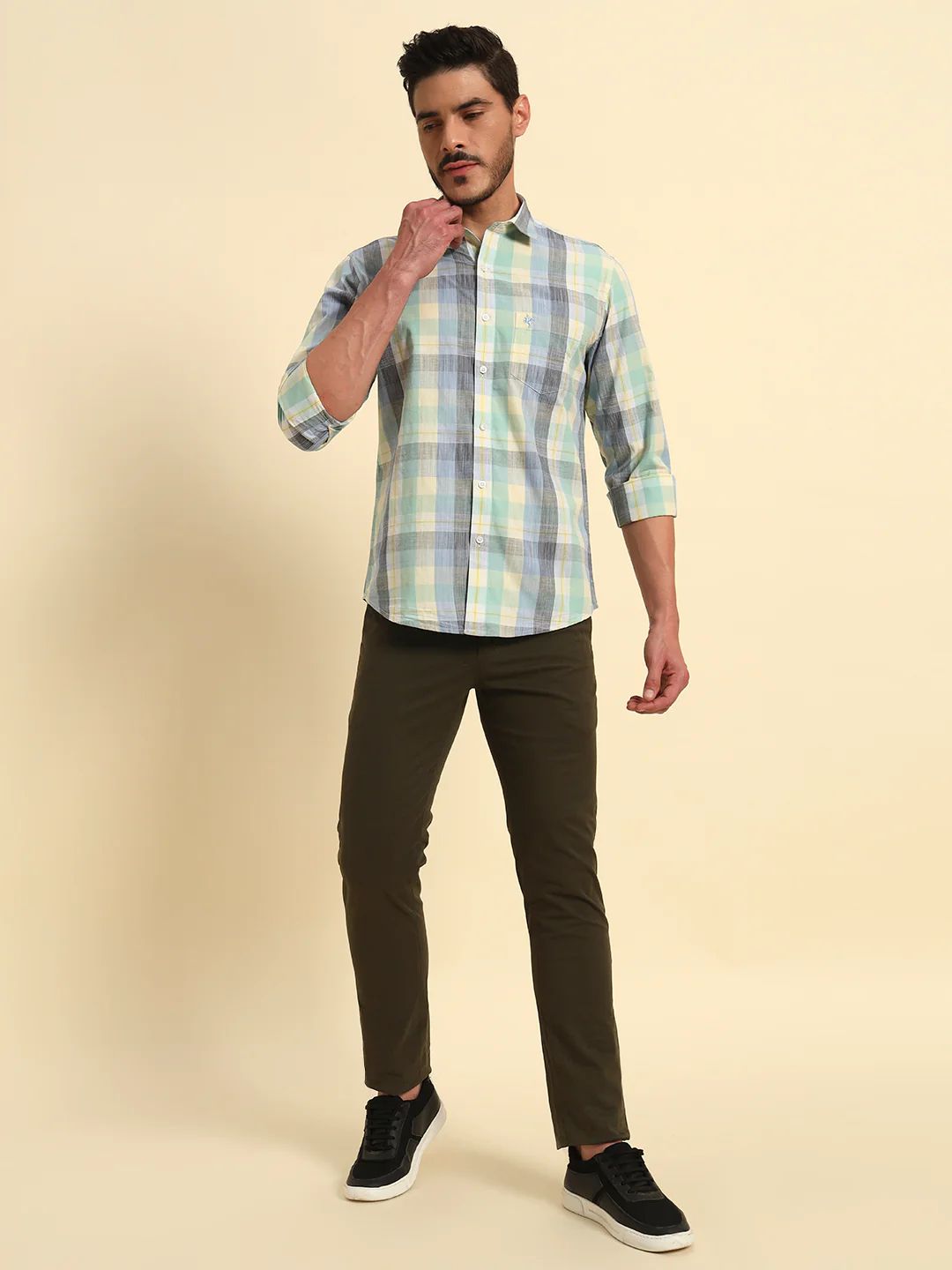 Casual Shirt for Men | Breathable & Soft with Color Fastness Regular Fit Spread Collar Neck Cotton Fabric Checkered Pattern - Image 4