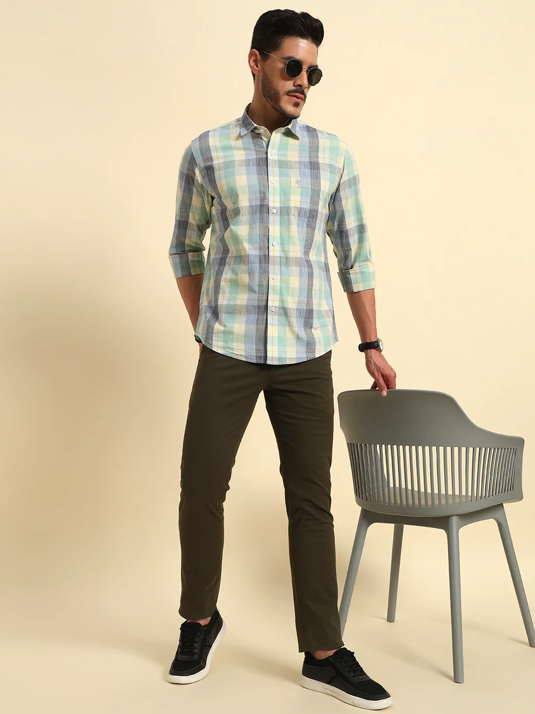 Casual Shirt for Men | Breathable & Soft with Color Fastness Regular Fit Spread Collar Neck Cotton Fabric Checkered Pattern - Image 9