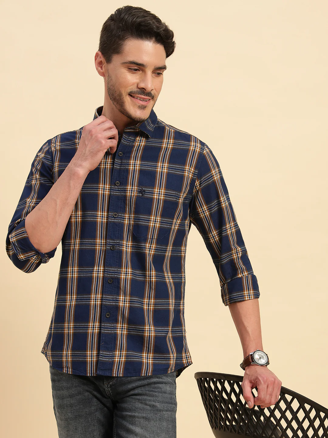 Casual Shirt for Men | Breathable & Soft with Color Fastness Regular Fit Spread Collar Neck Cotton Fabric Checkered Pattern - Image 10