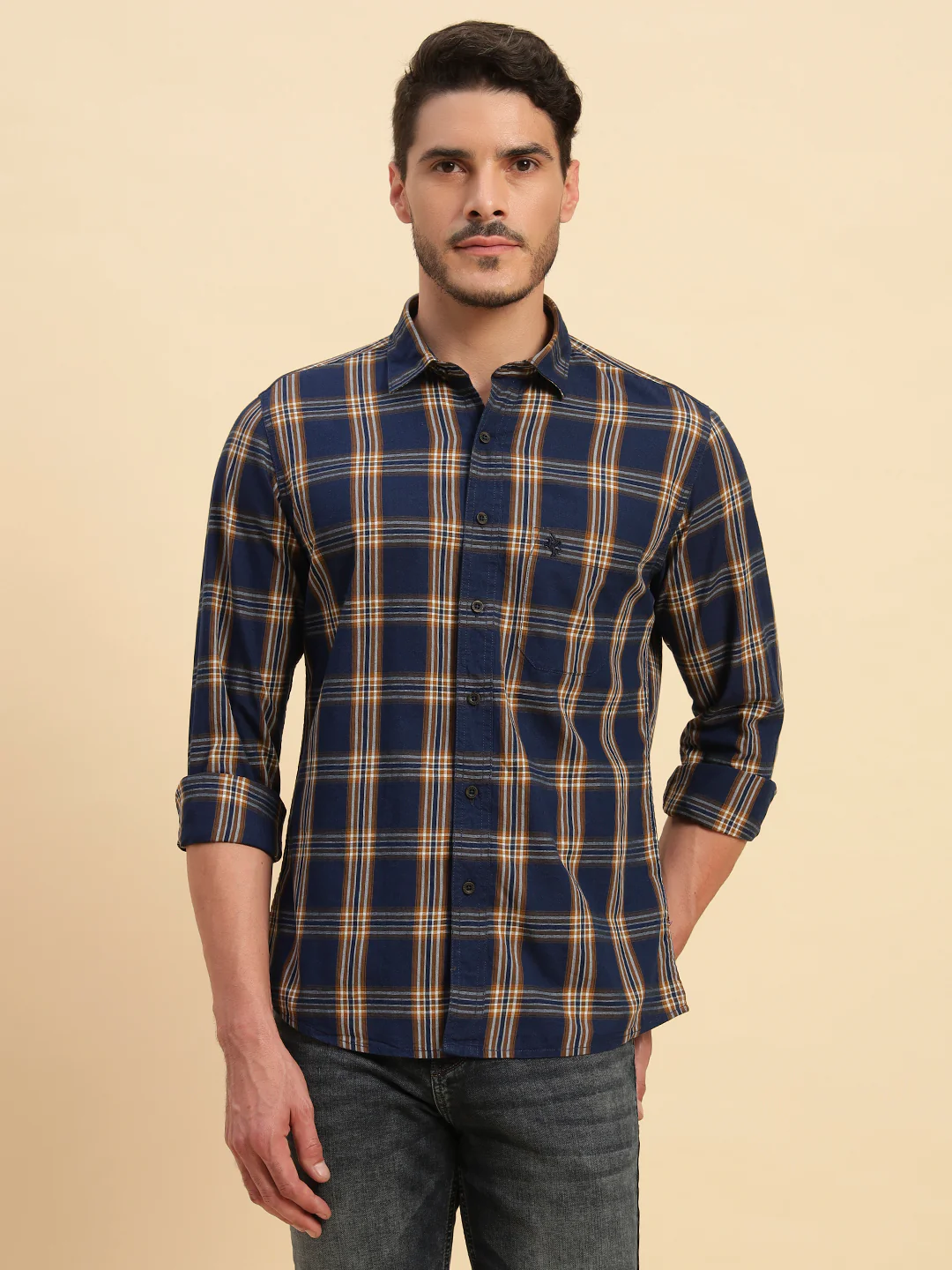 Casual Shirt for Men | Breathable & Soft with Color Fastness Regular Fit Spread Collar Neck Cotton Fabric Checkered Pattern - Image 2