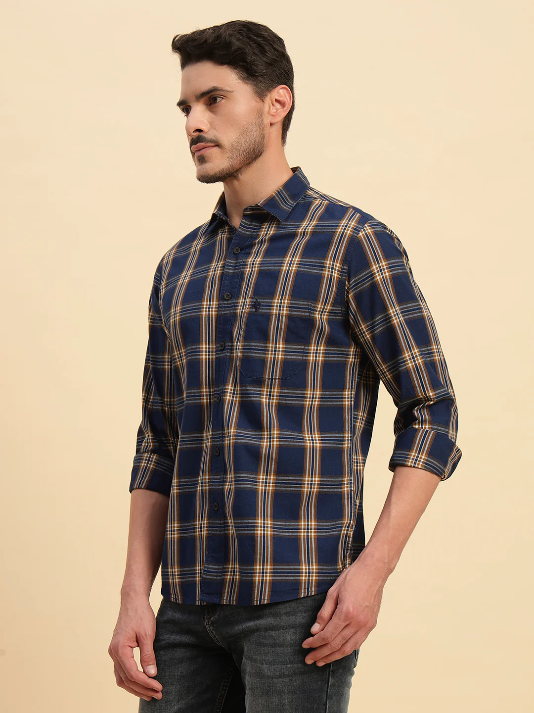 Casual Shirt for Men | Breathable & Soft with Color Fastness Regular Fit Spread Collar Neck Cotton Fabric Checkered Pattern - Image 4
